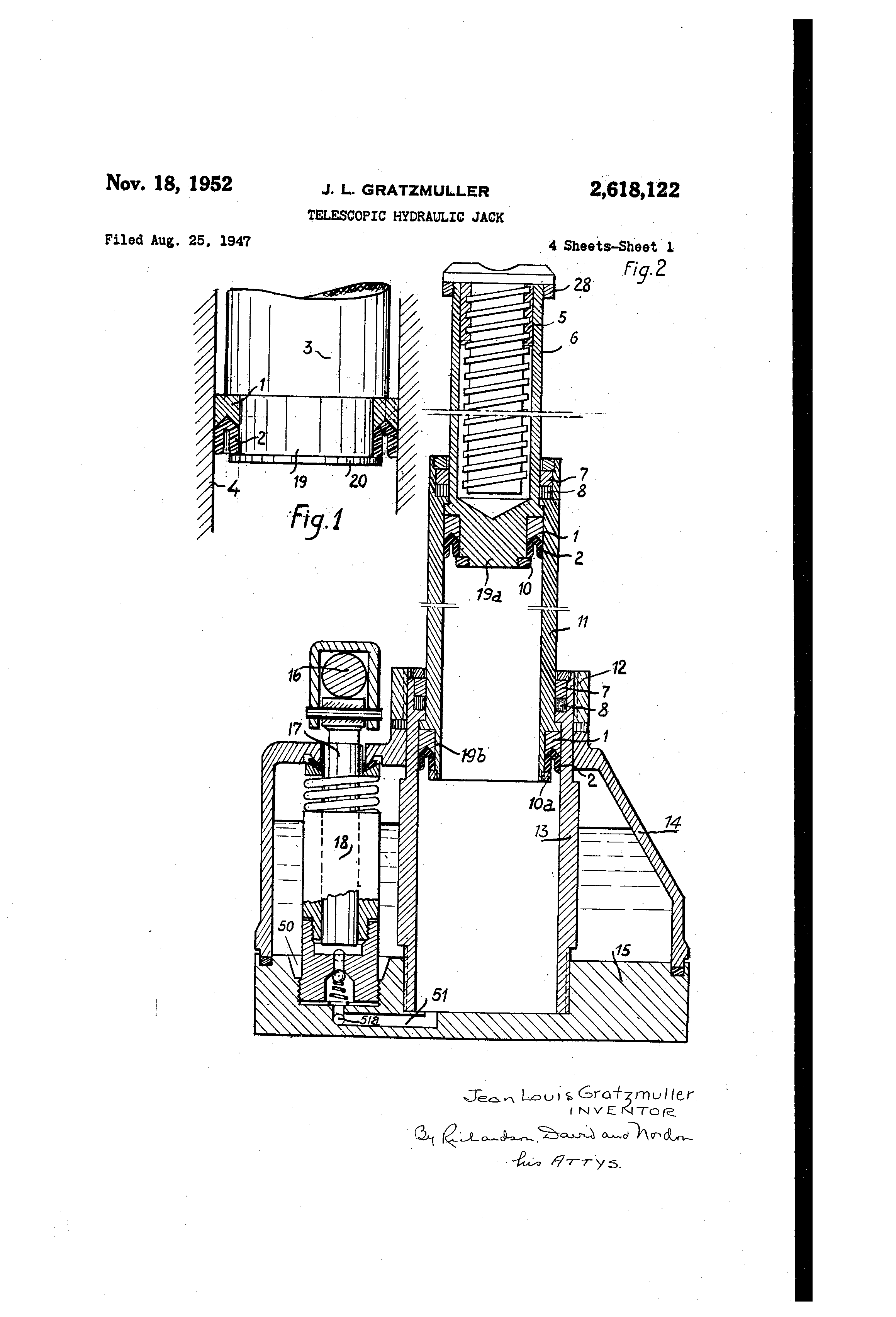 Patent US2618122 Telescopic hydraulic jack Google Patents