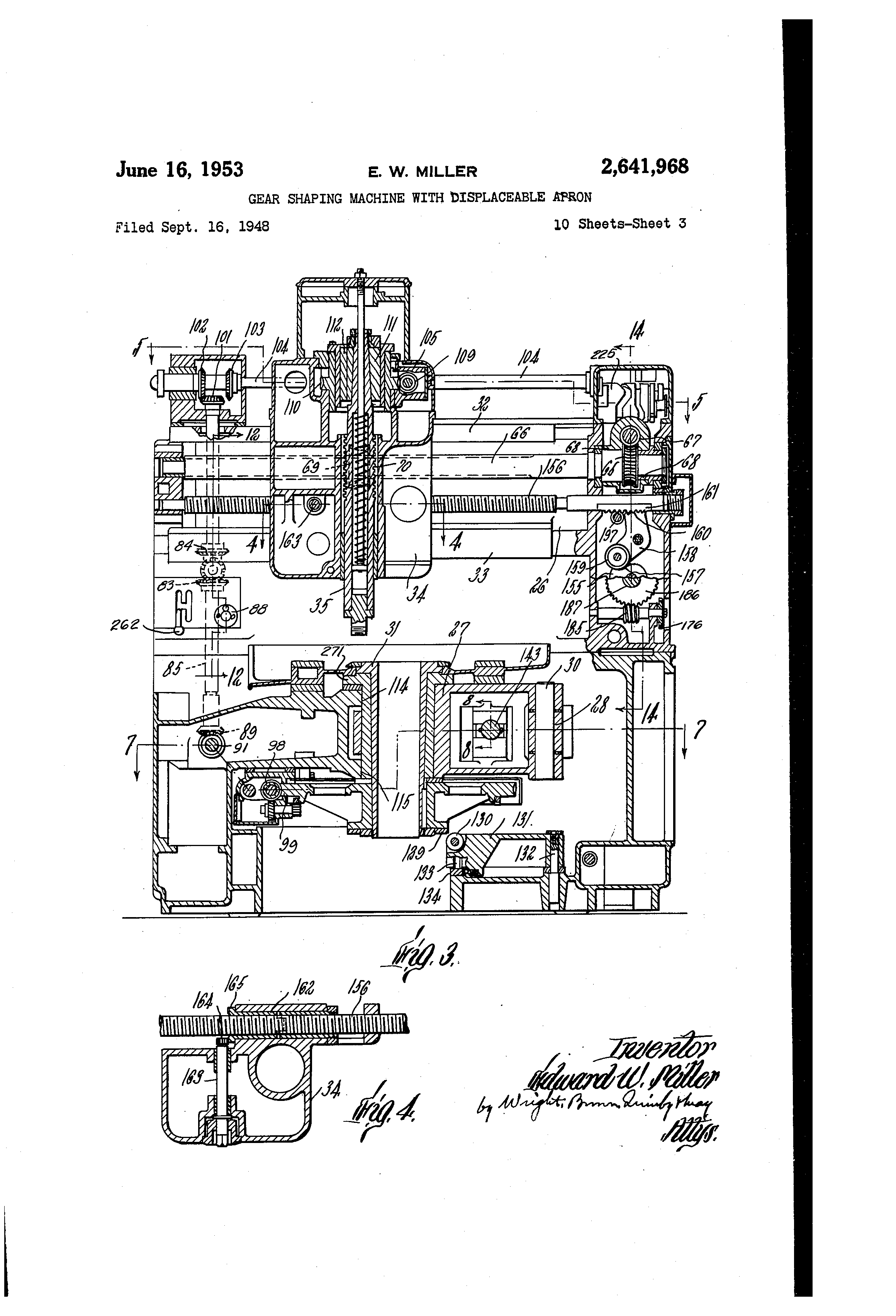 Patent US2641968 Gear shaping machine with displaceable apron