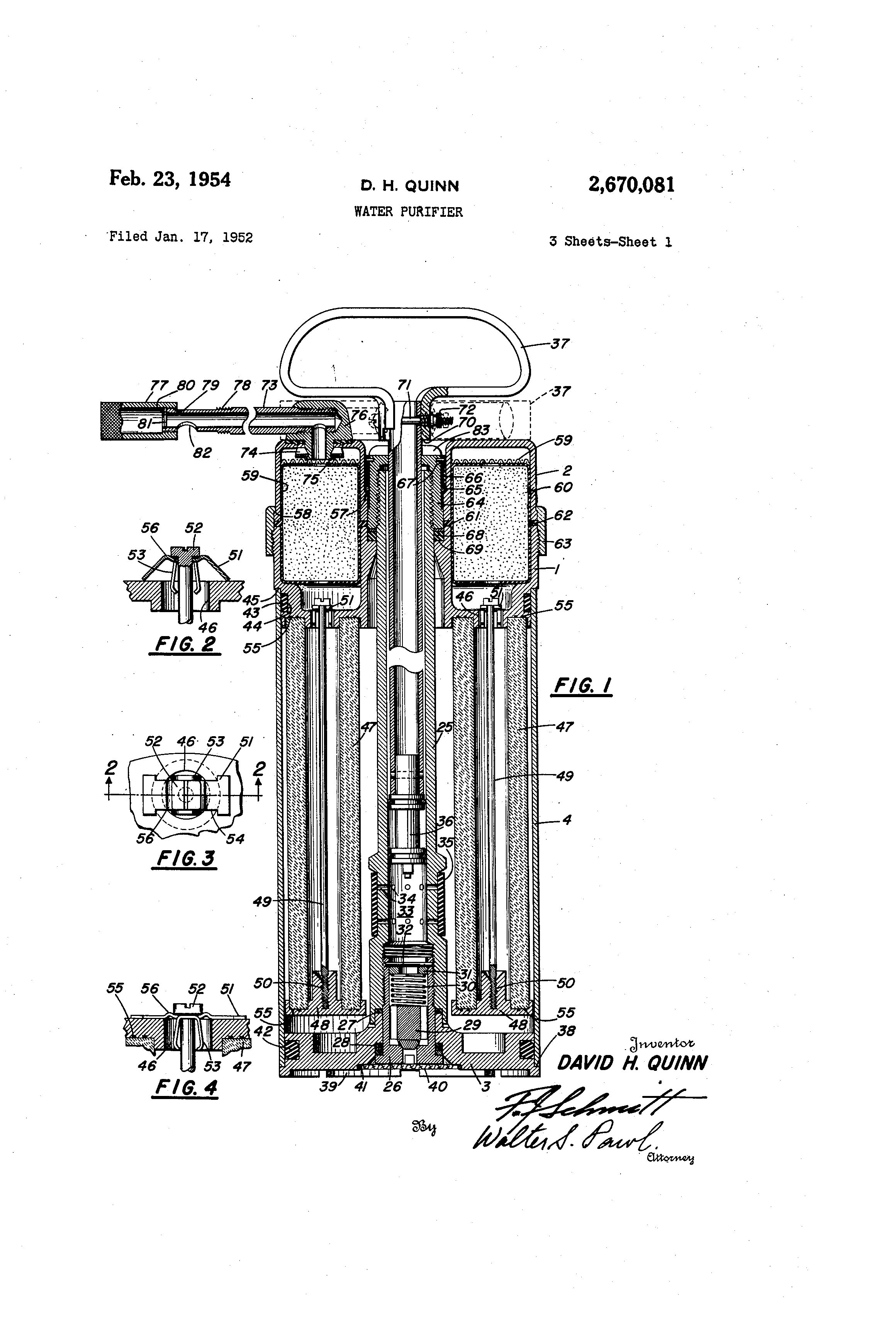 Patent US2670081 Water purifier Google Patenten