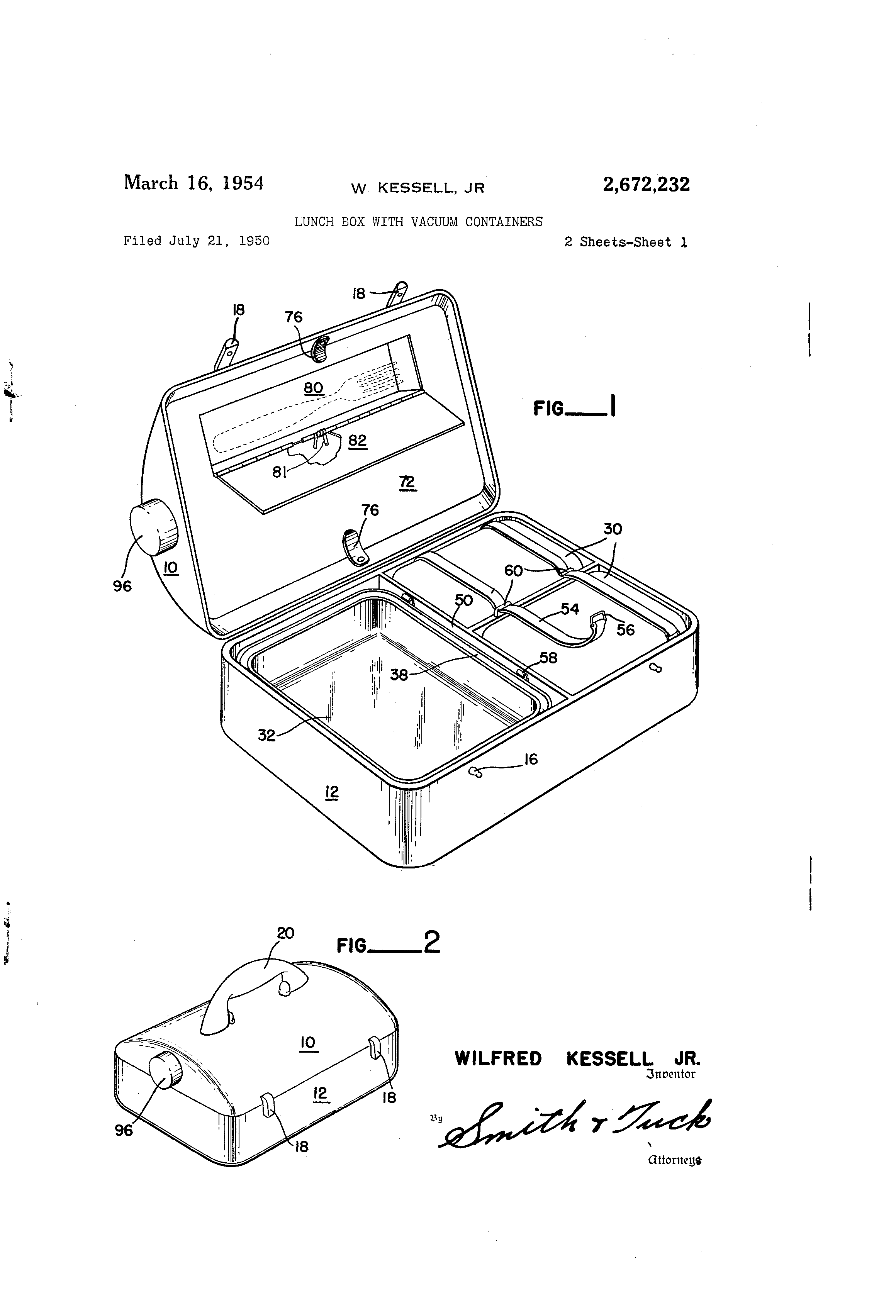 Patent US2672232 Lunch box with vacuum containers Google Patents