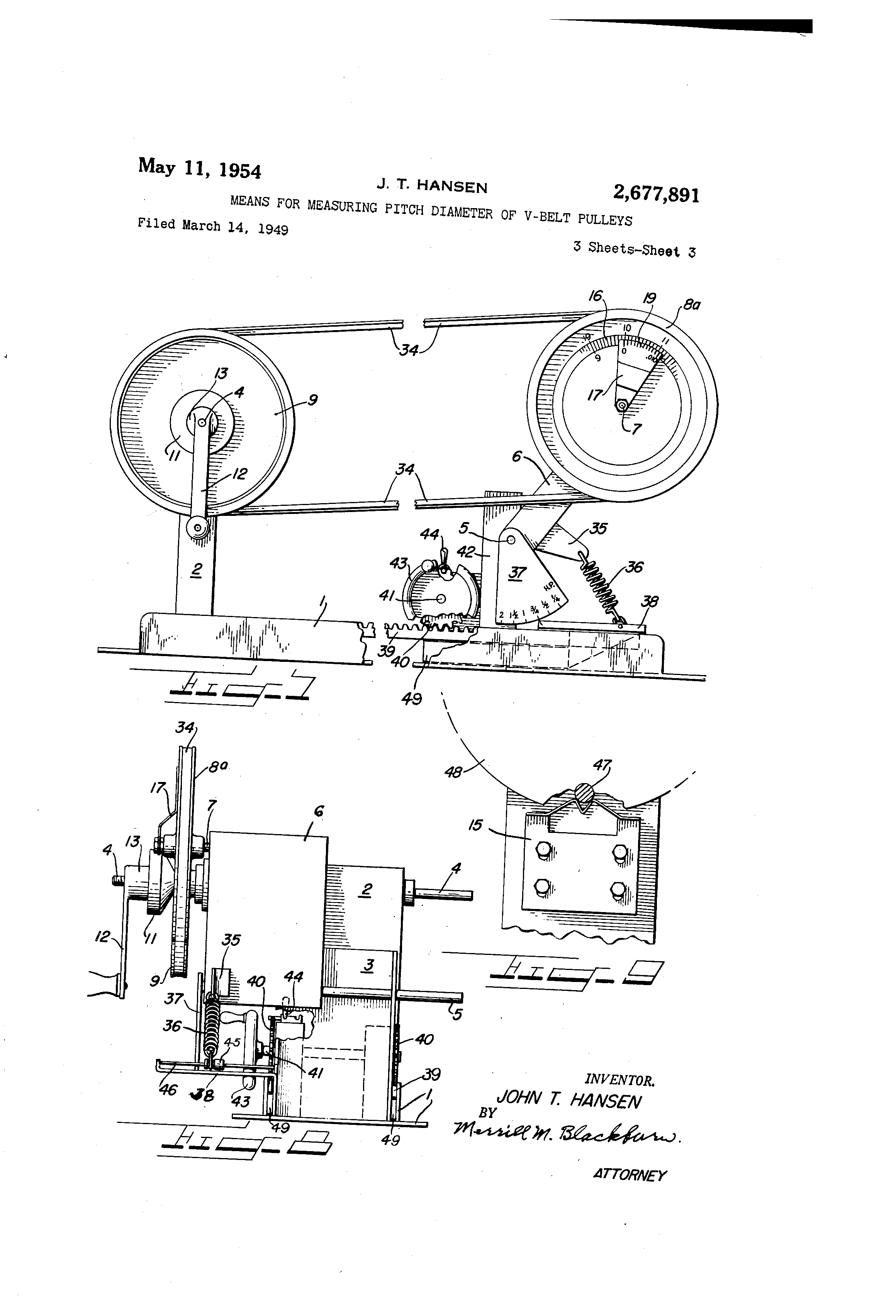 Patent US2677891 Means for measuring pitch diameter of vbelt pulleys