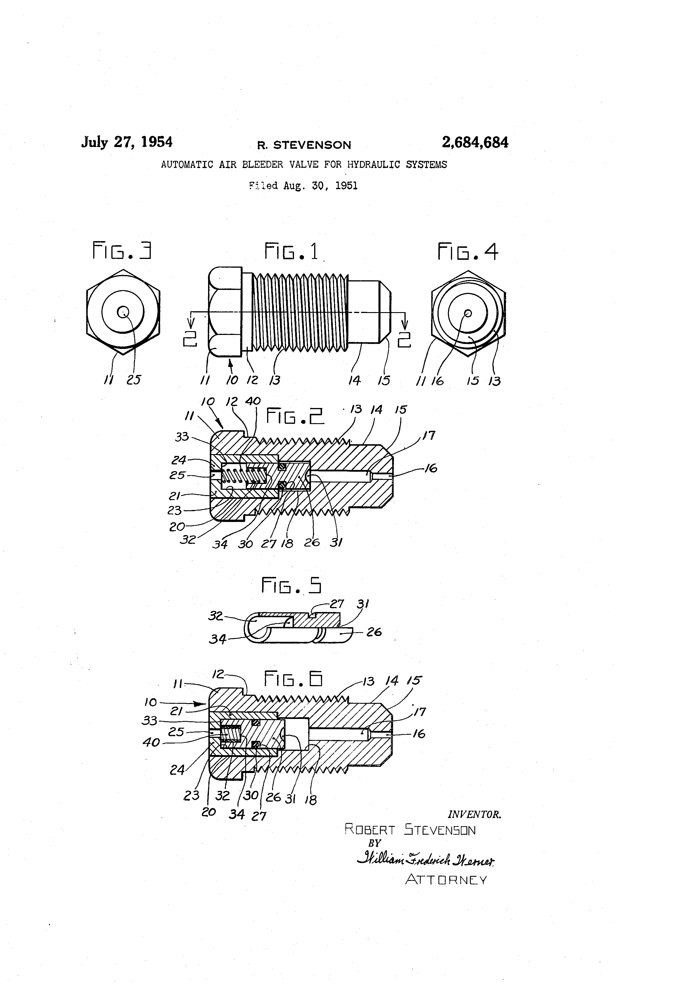 Patent US2684684 - Automatic air bleeder valve for hydraulic systems