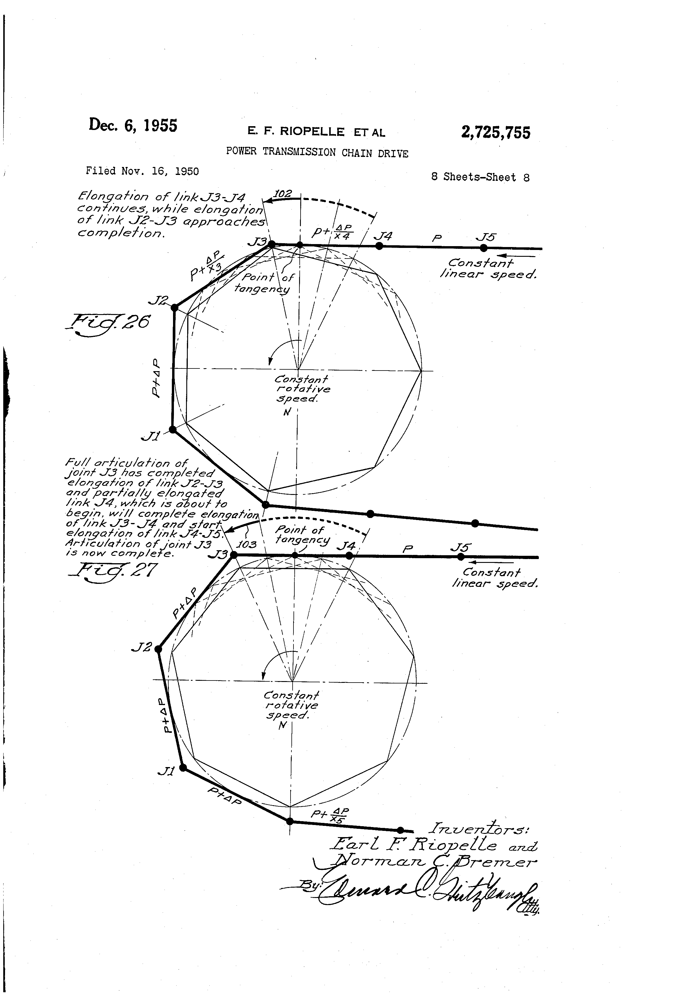 Patent US2725755 Power transmission chain drive Google Patents