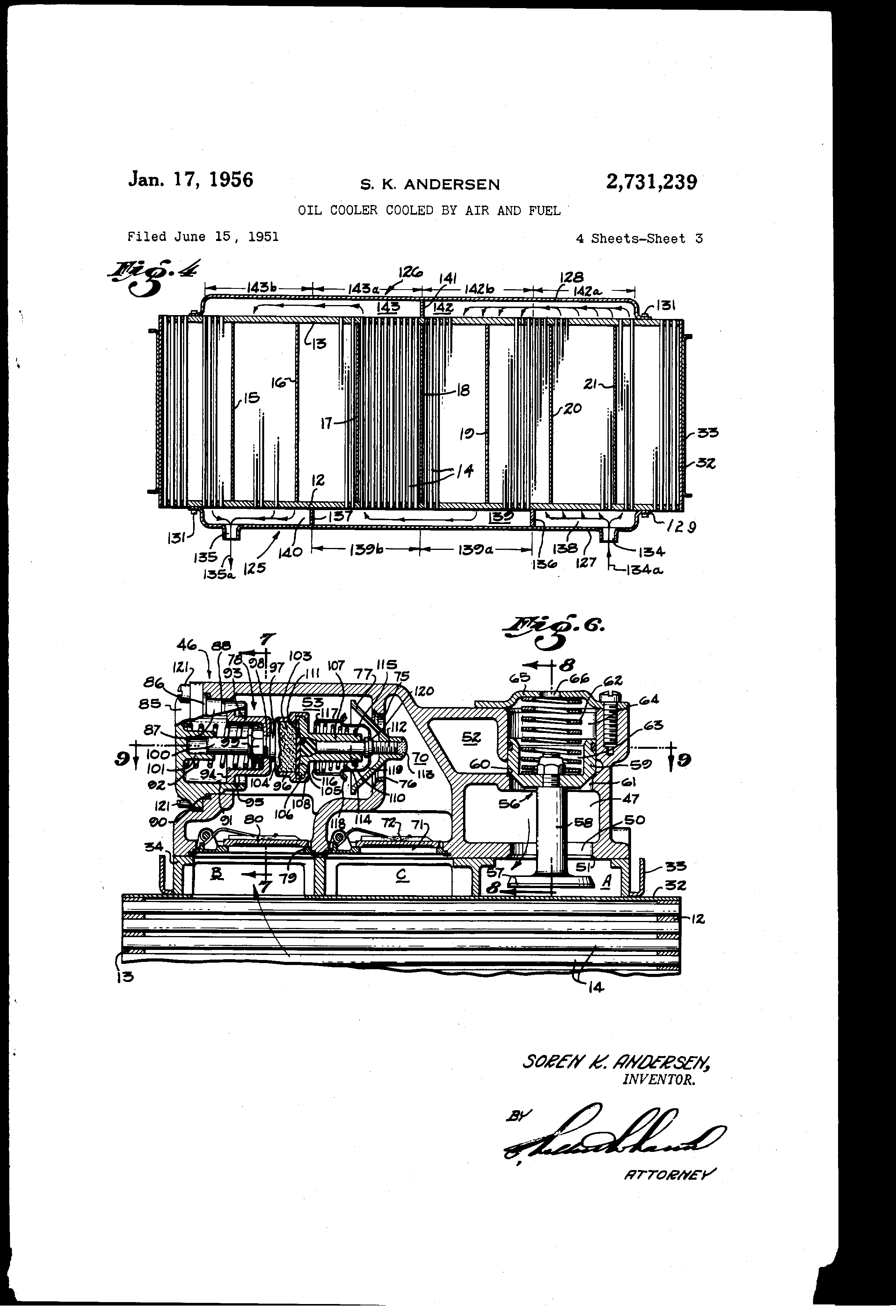 Patent US2731239 Oil cooler cooled by air and fuel Google Patents