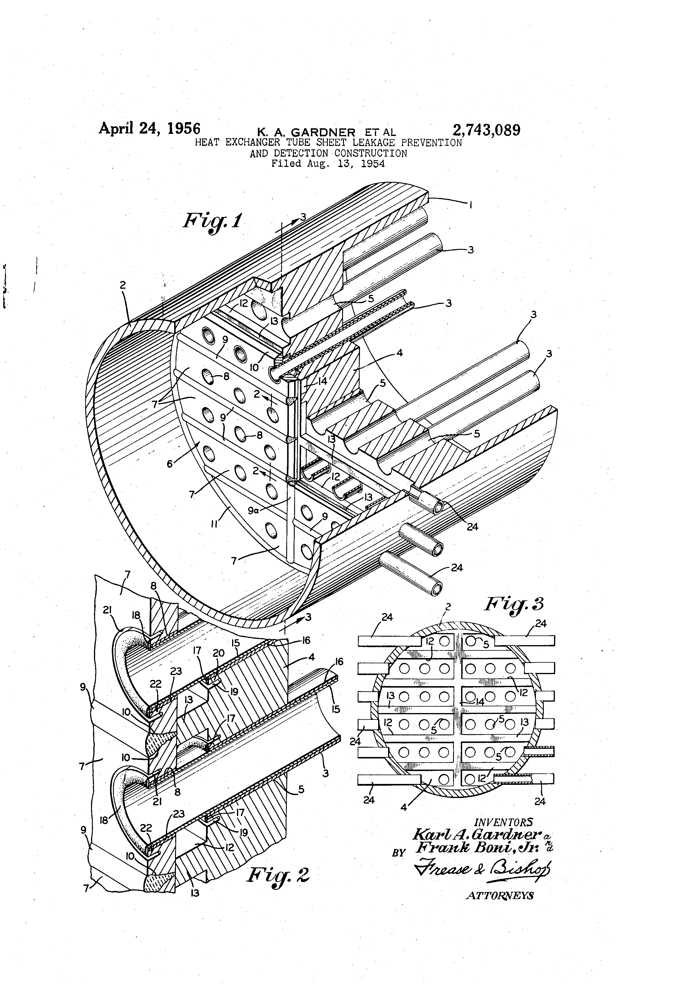 Patent US2743089 - Heat exchanger tube sheet leakage prevention and