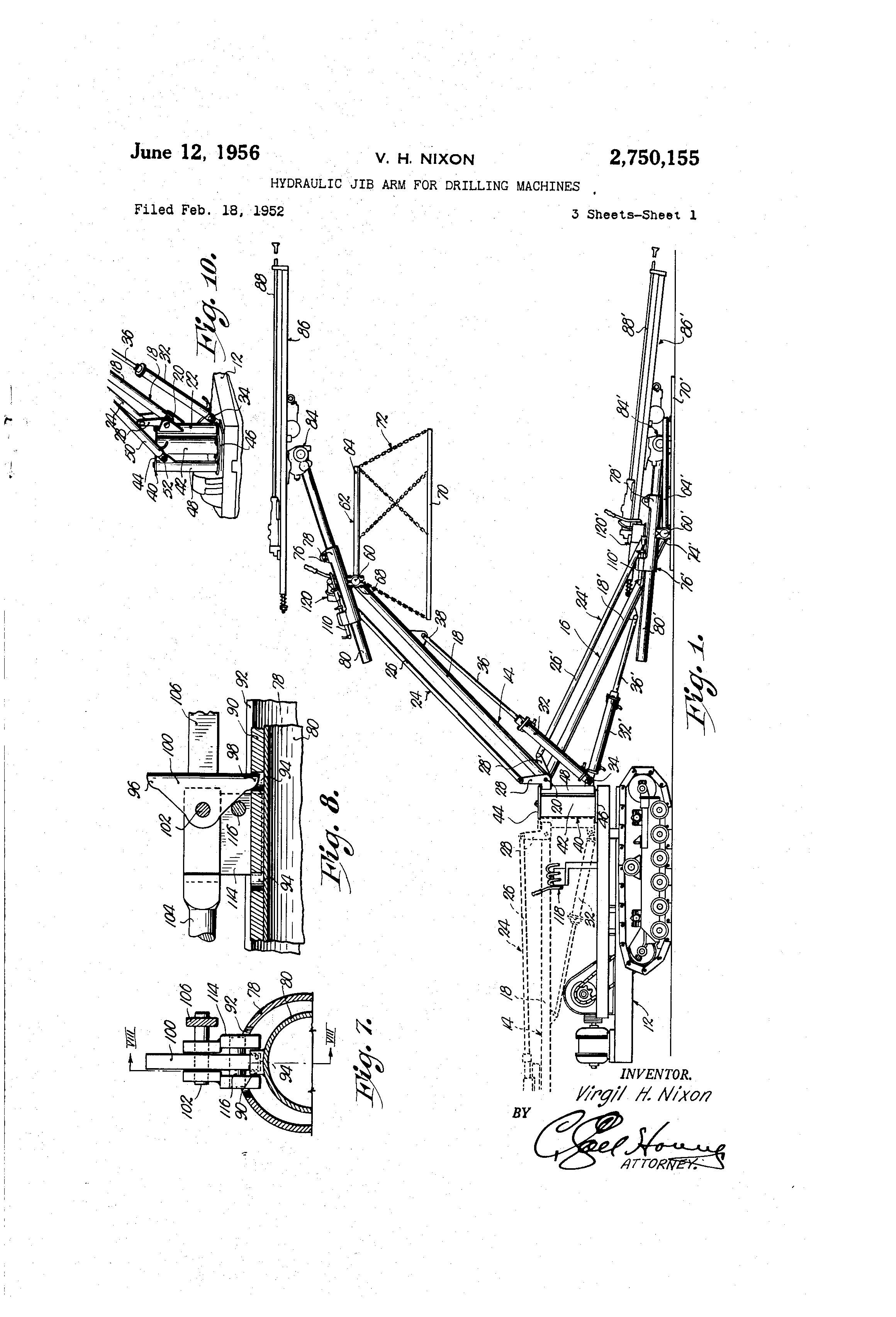 Patent US2750155 Hydraulic jib arm for drilling machines Google Patents