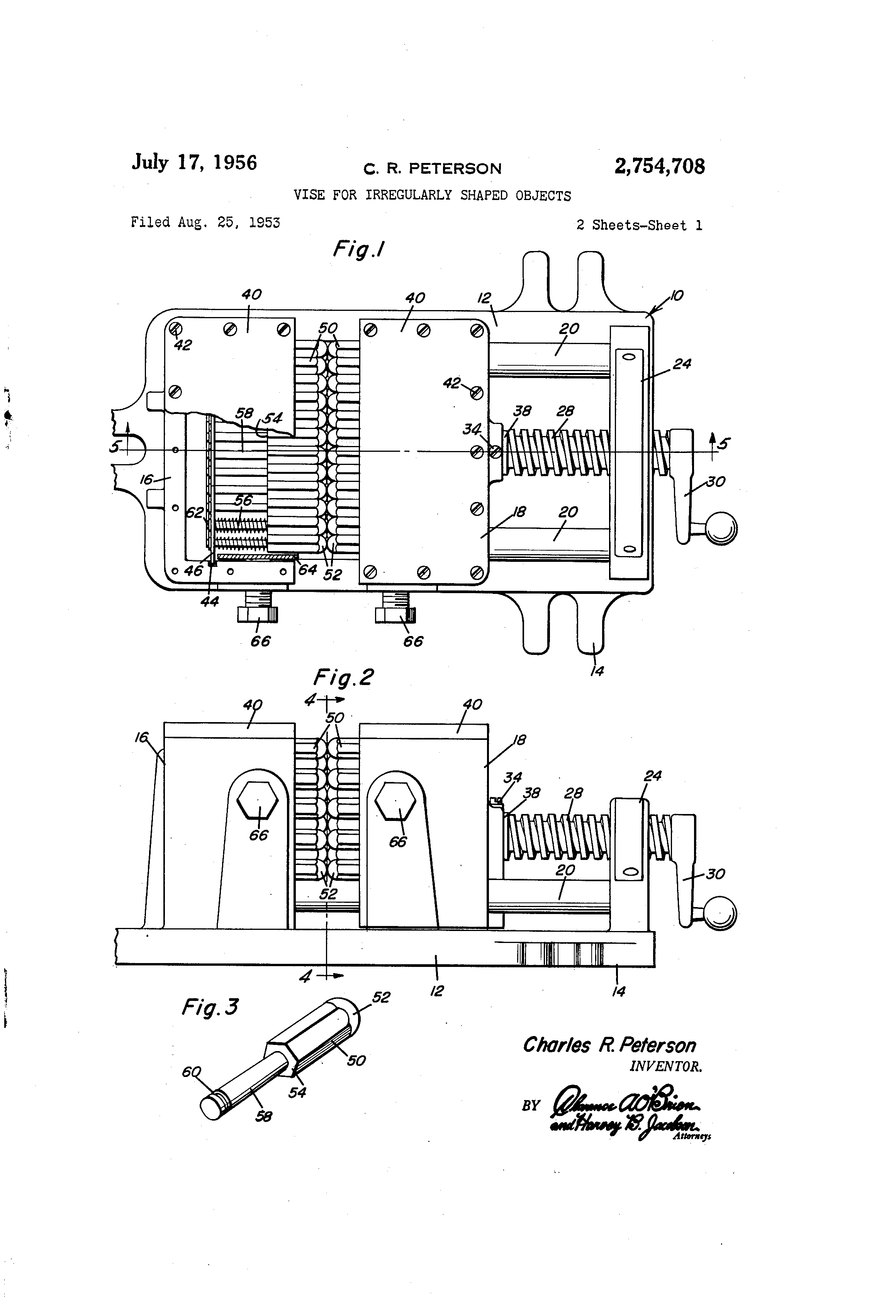 Patent US2754708 Vise for irregularly shaped objects Google Patents