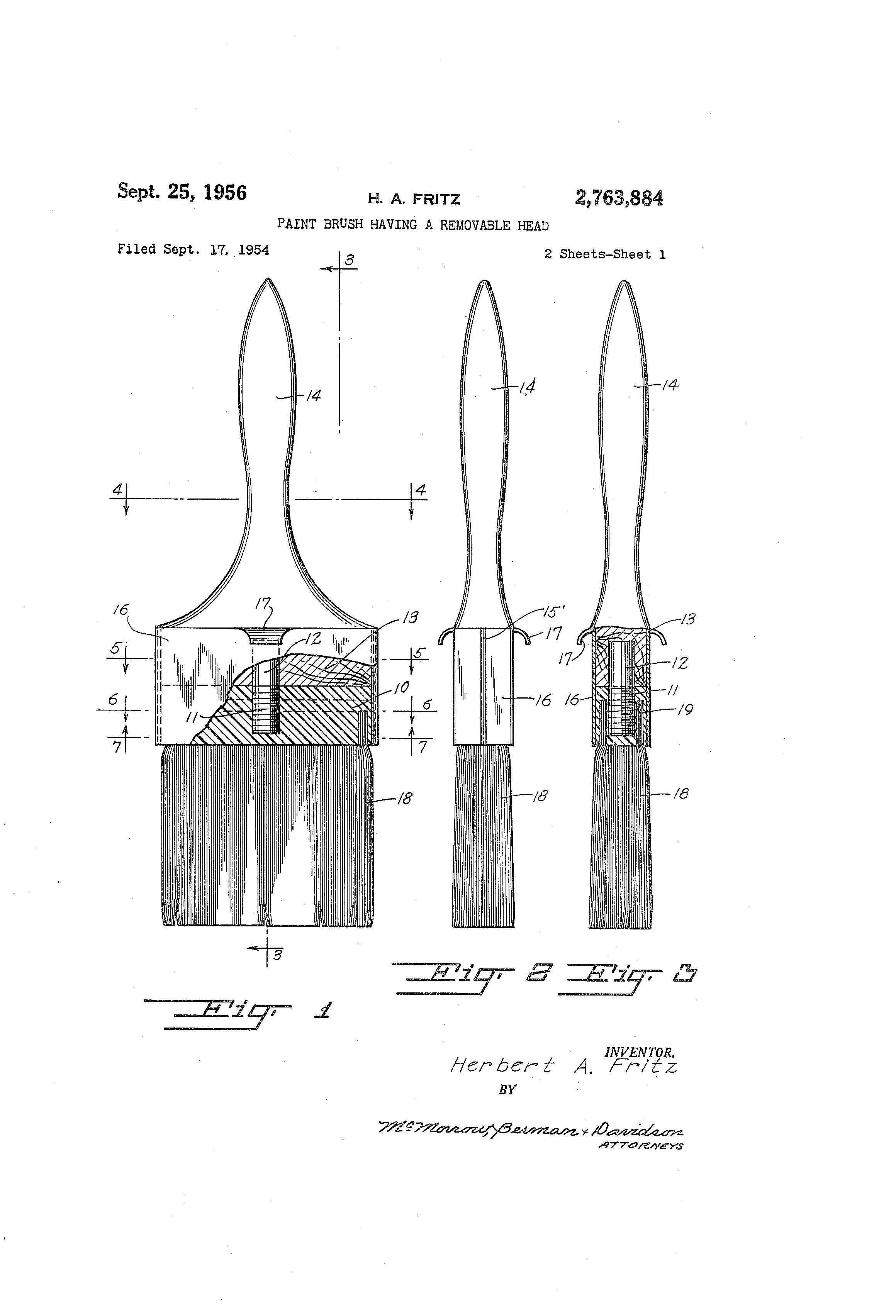 Patent US2763884 Paint brush having a removable head Google Patents