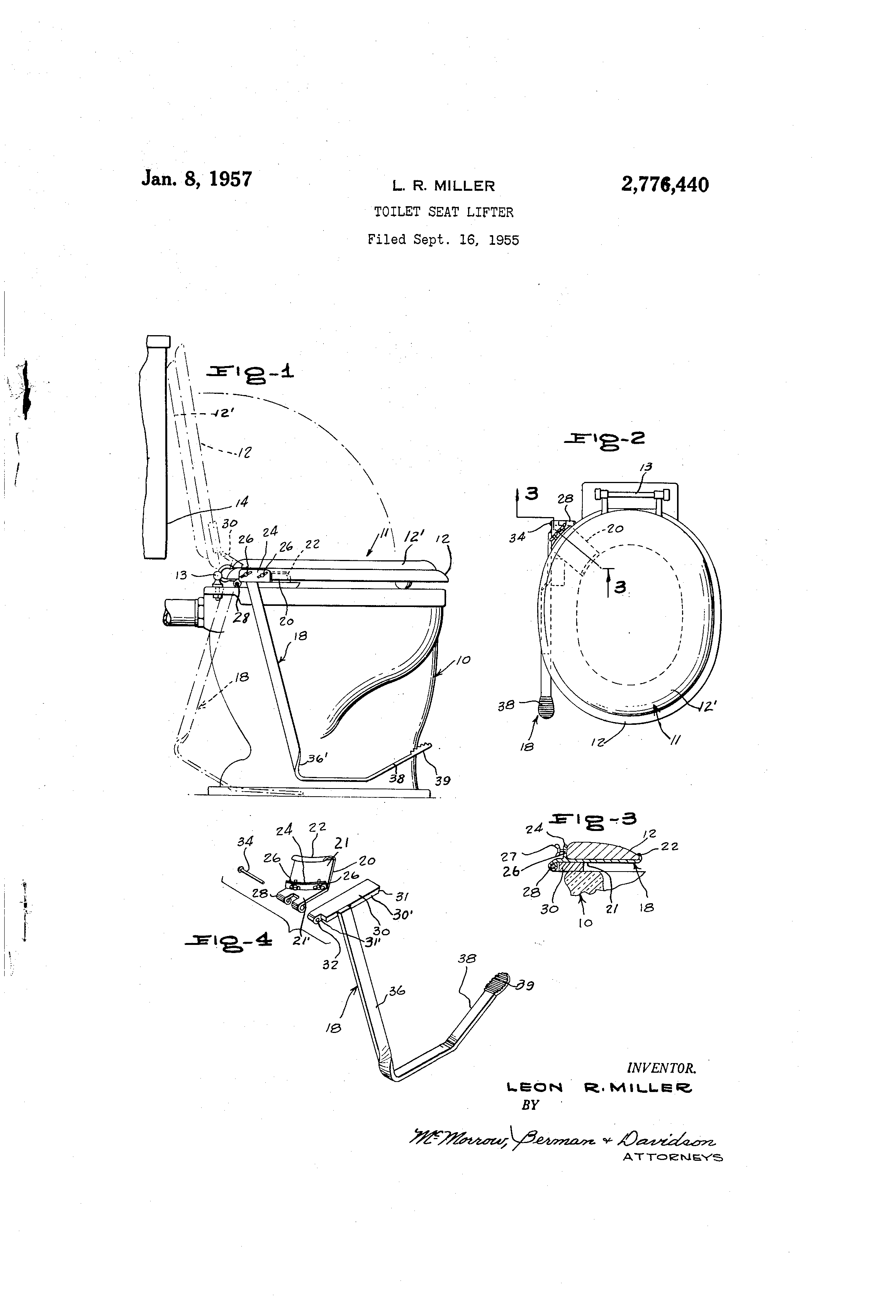 Patent US2776440 Toilet seat lifter Google Patents