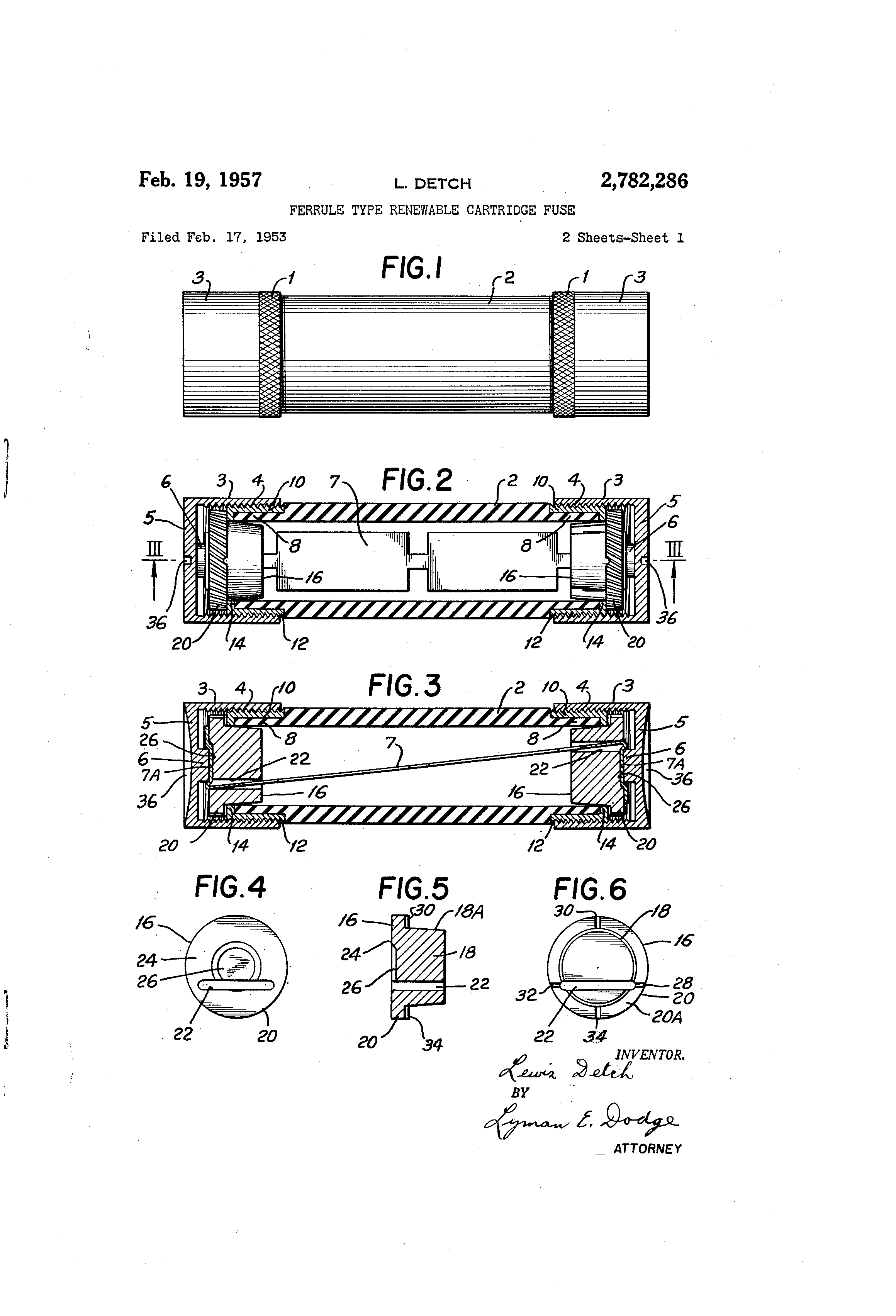 Patent US2782286 Ferrule type renewable cartridge fuse Google Patents