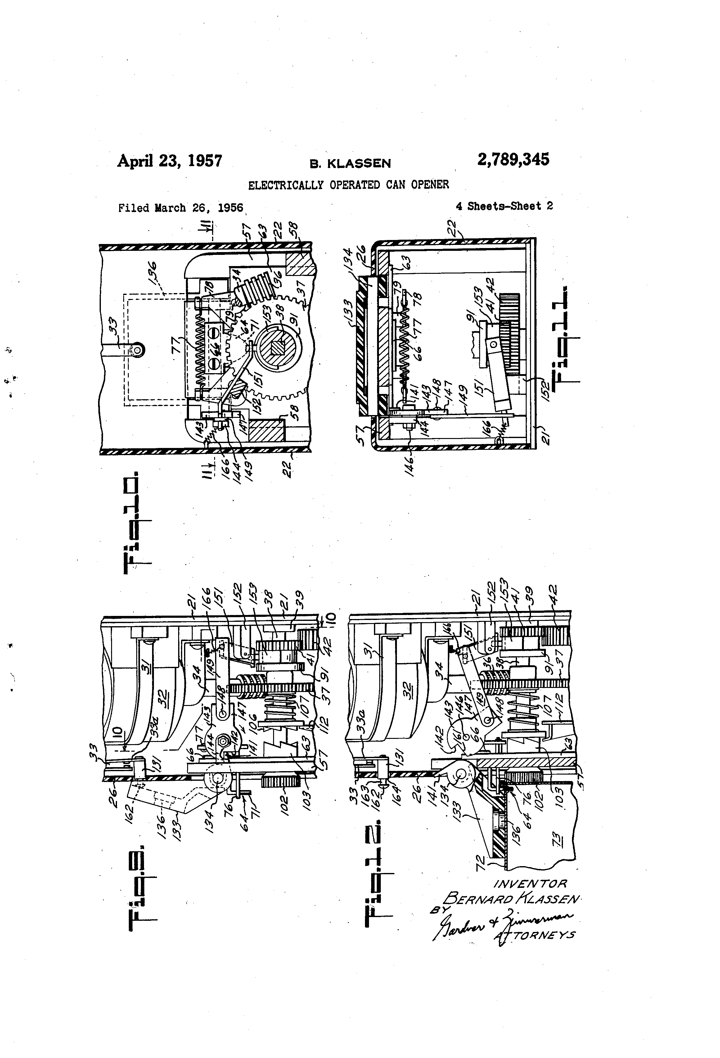 Patent US2789345 Electrically operated can opener Google Patents