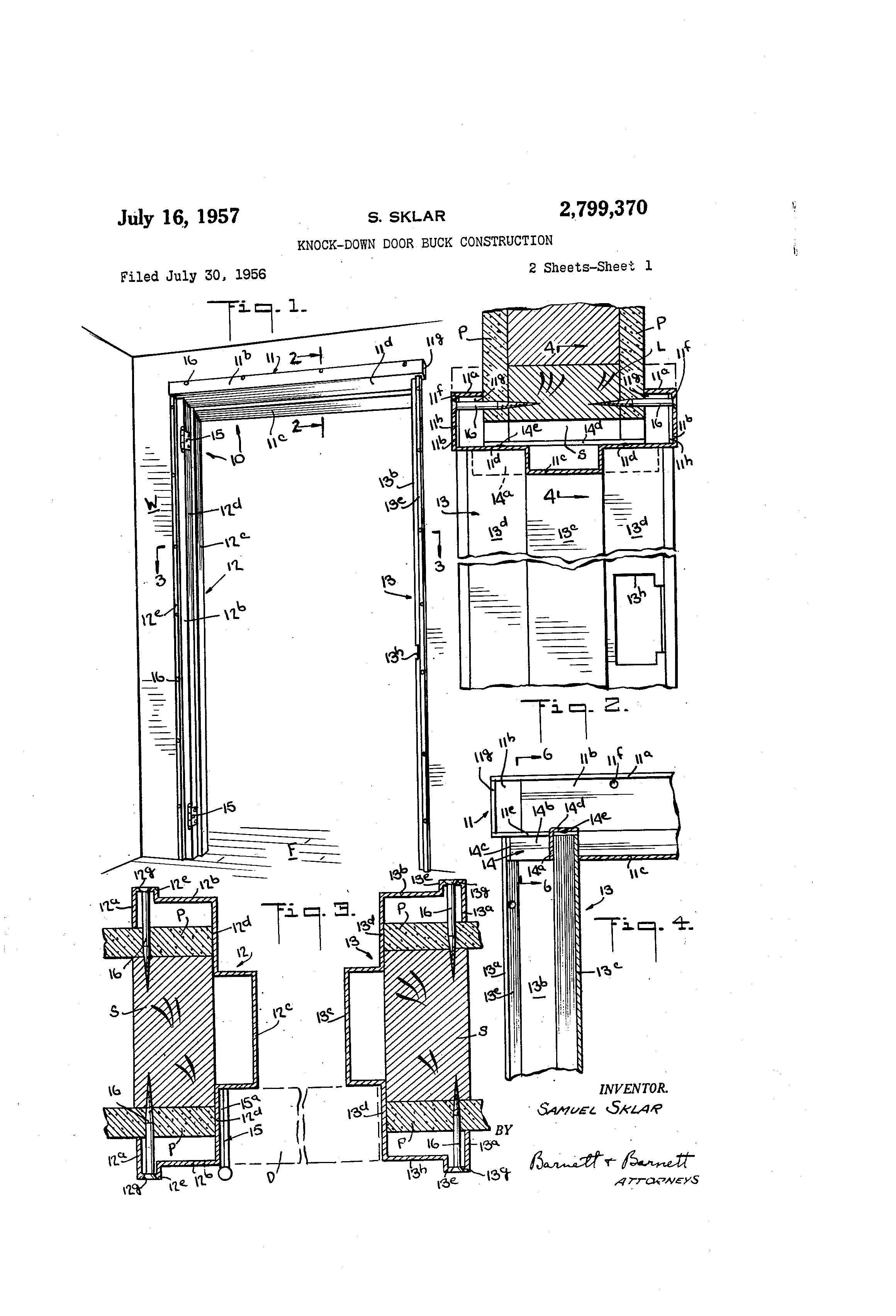 Patent US2799370 Knockdown door buck construction Google Patents