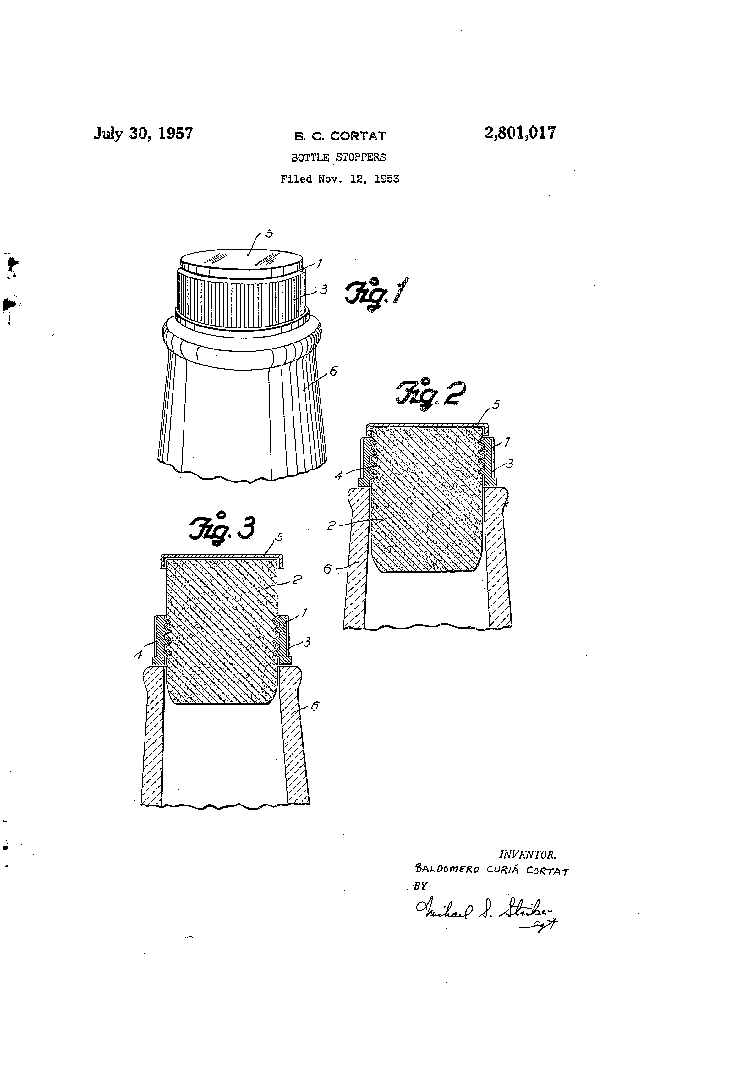 Patent US2801017 Bottle stoppers Google Patents