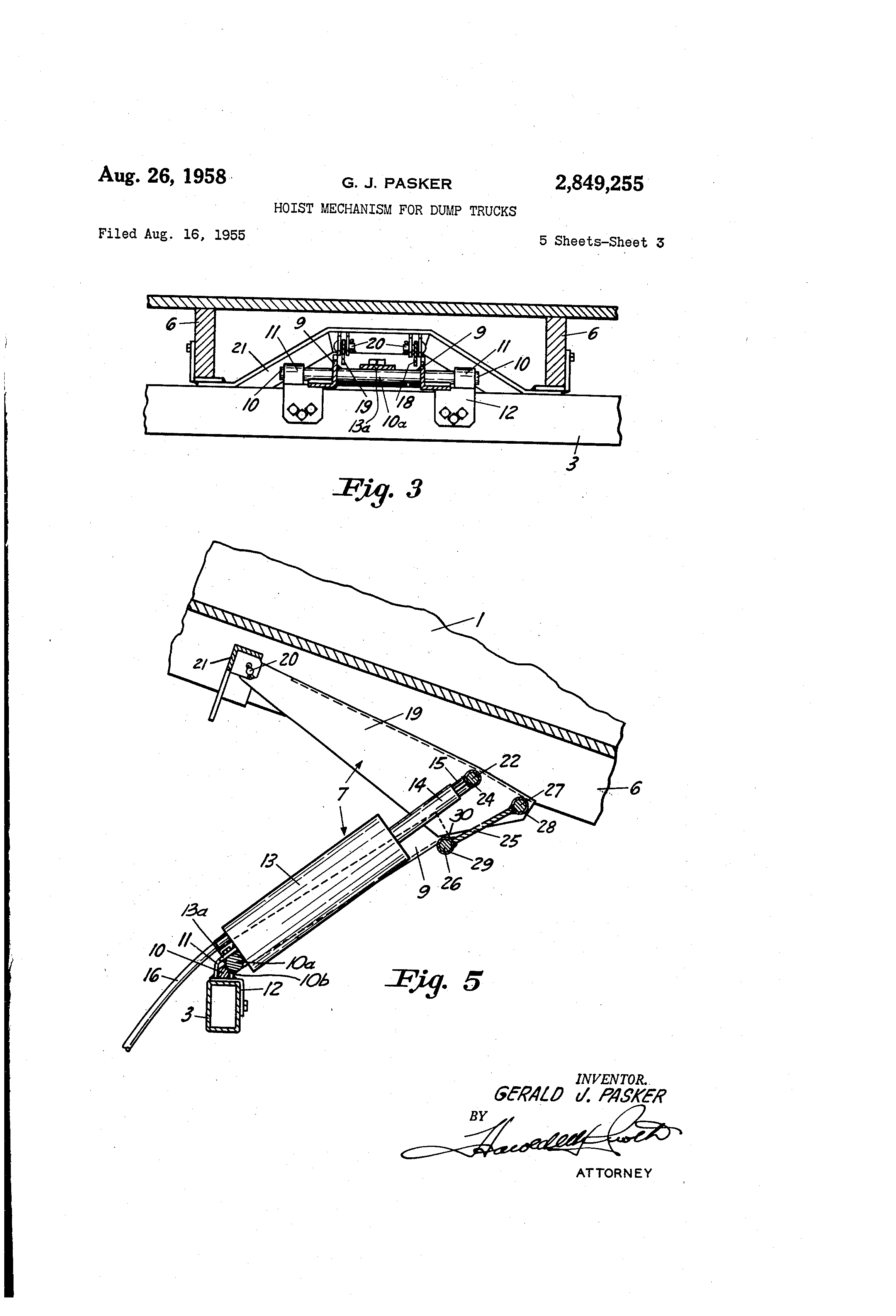 mechanism for j trucks mechanism dump Patent Hoist for US2849255