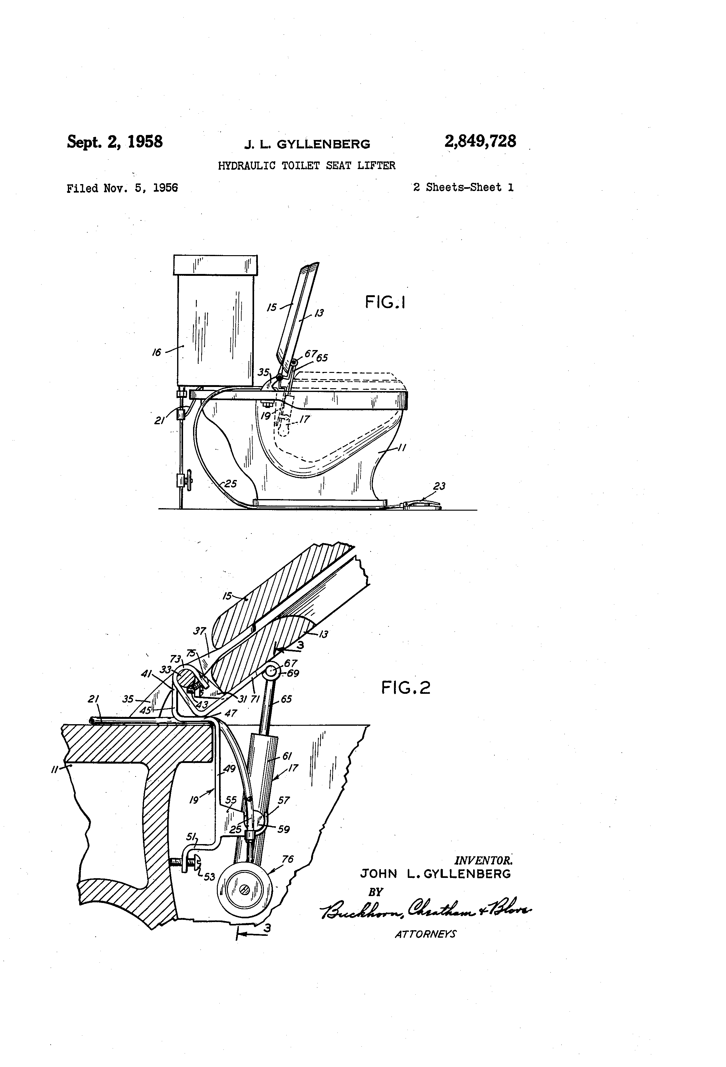 Patent US2849728 Hydraulic toilet seat lifter Google Patents