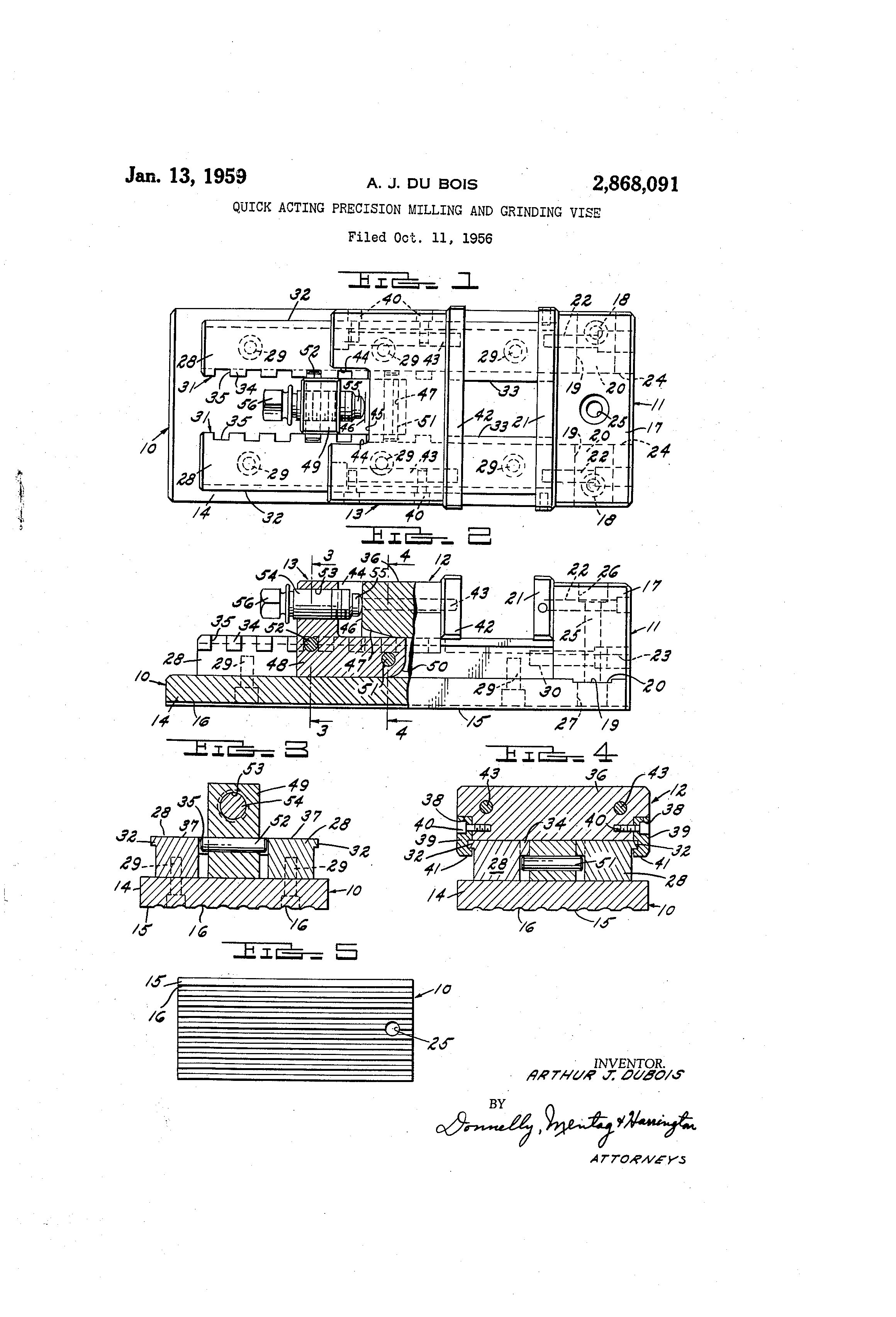 Patent US2868091 Quick acting precision milling and grinding vise