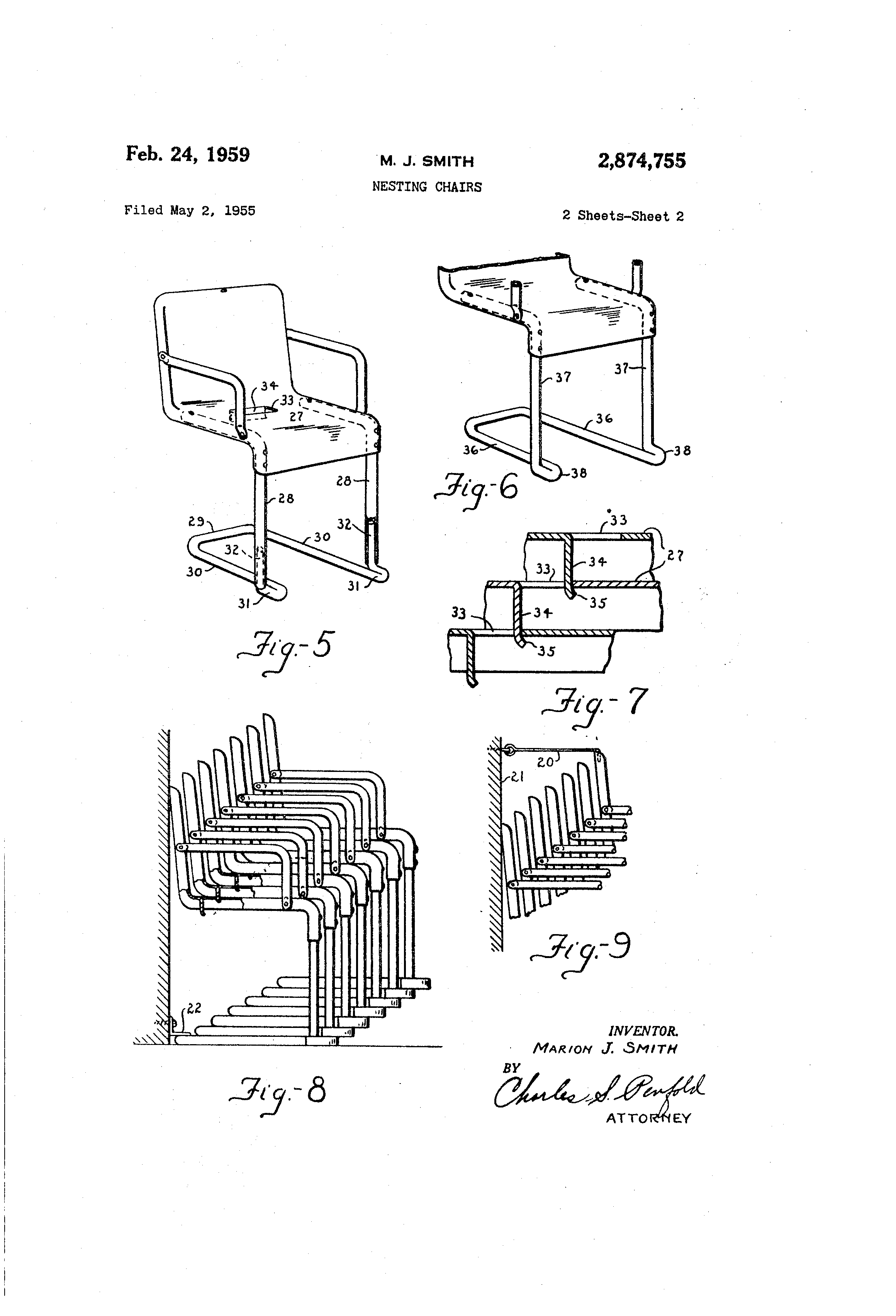 Patente US2874755 Nesting chairs Patentes do Google