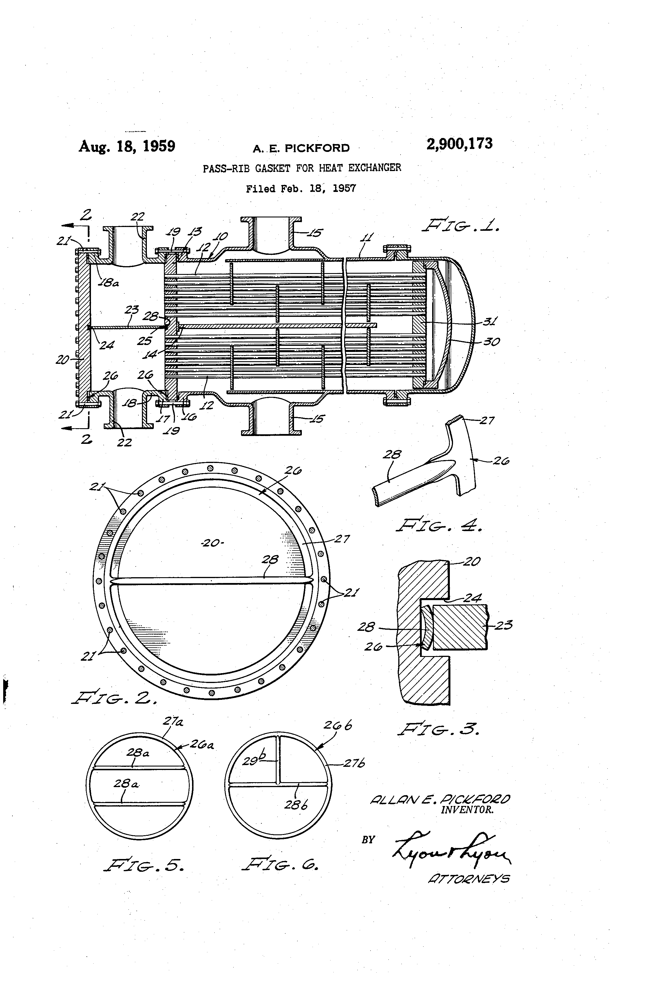 Patent US2900173 Passrib gasket for heat exchanger Google Patents