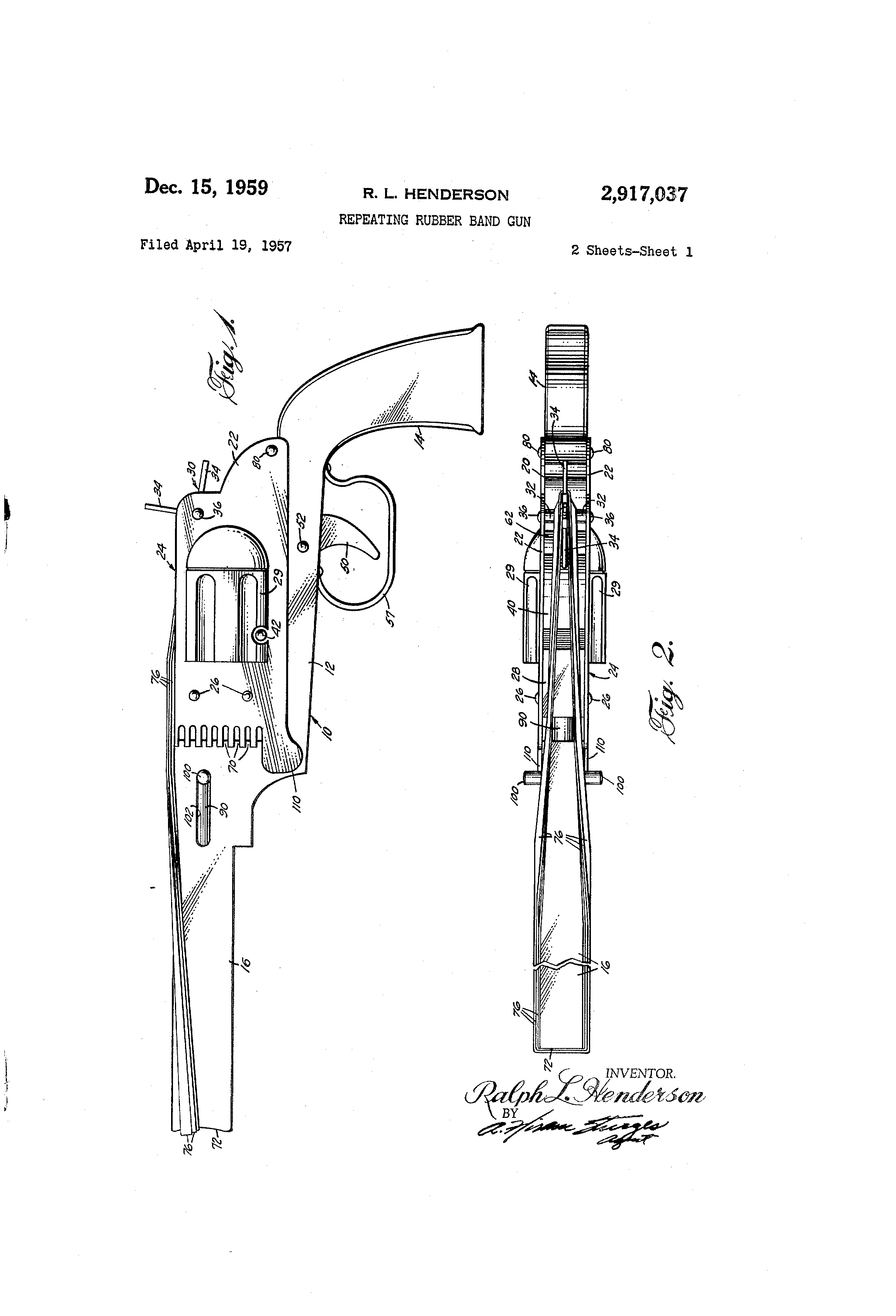 Patent US2917037 Repeating rubber band gun Google Patents