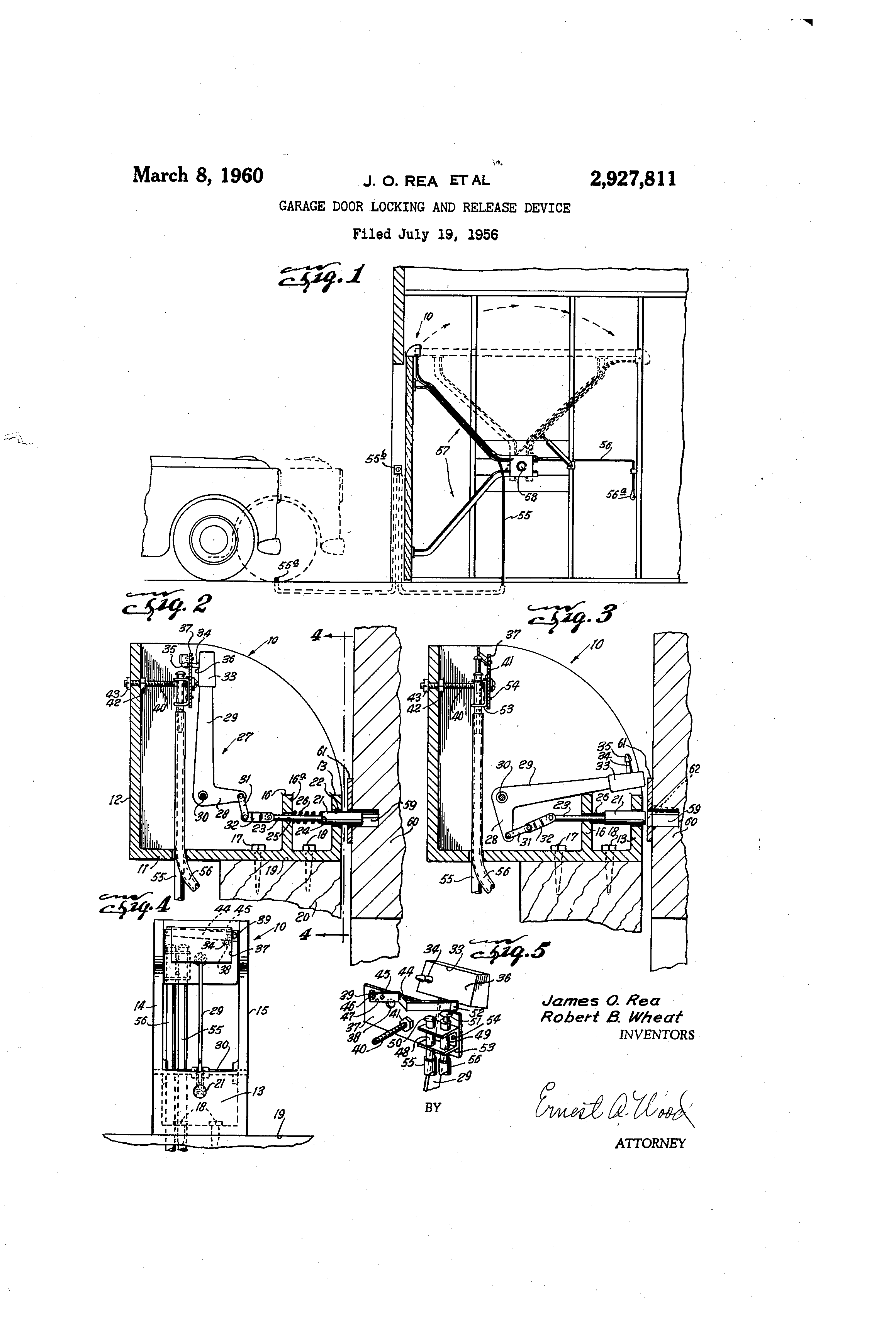 Patent US2927811 Garage door locking and release device Google Patents