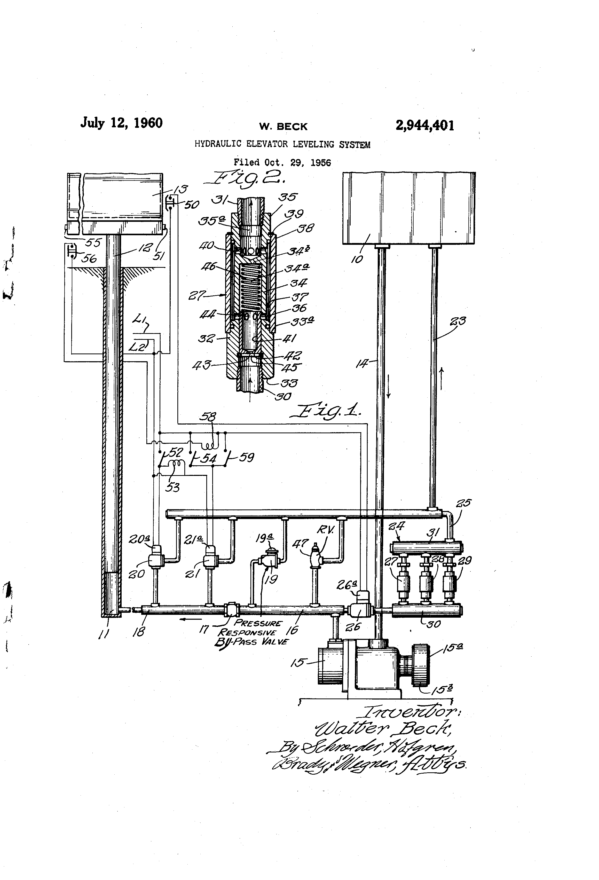 Patent US2944401 Hydraulic elevator leveling system Google Patents