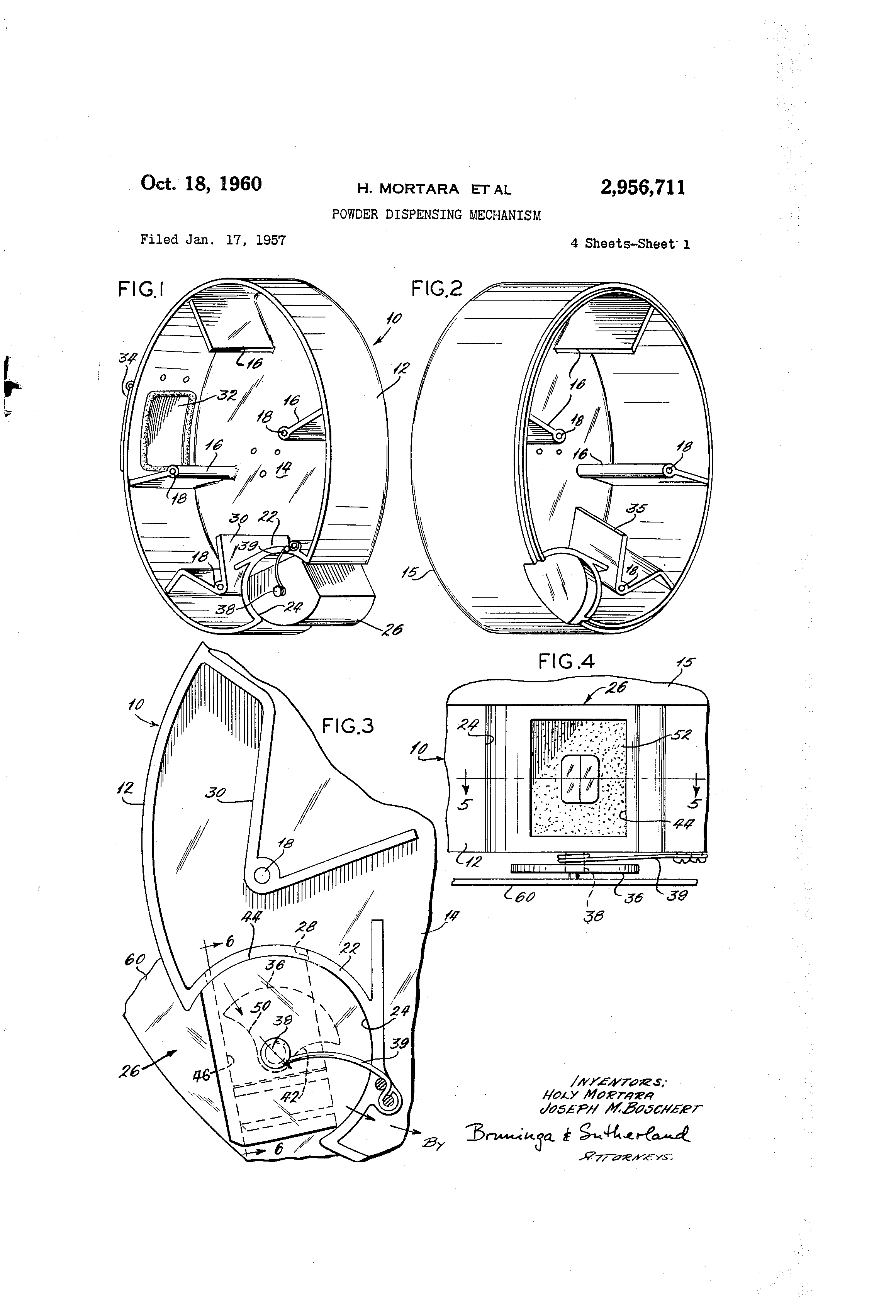 Patent US2956711 Powder dispensing mechanism Google Patents