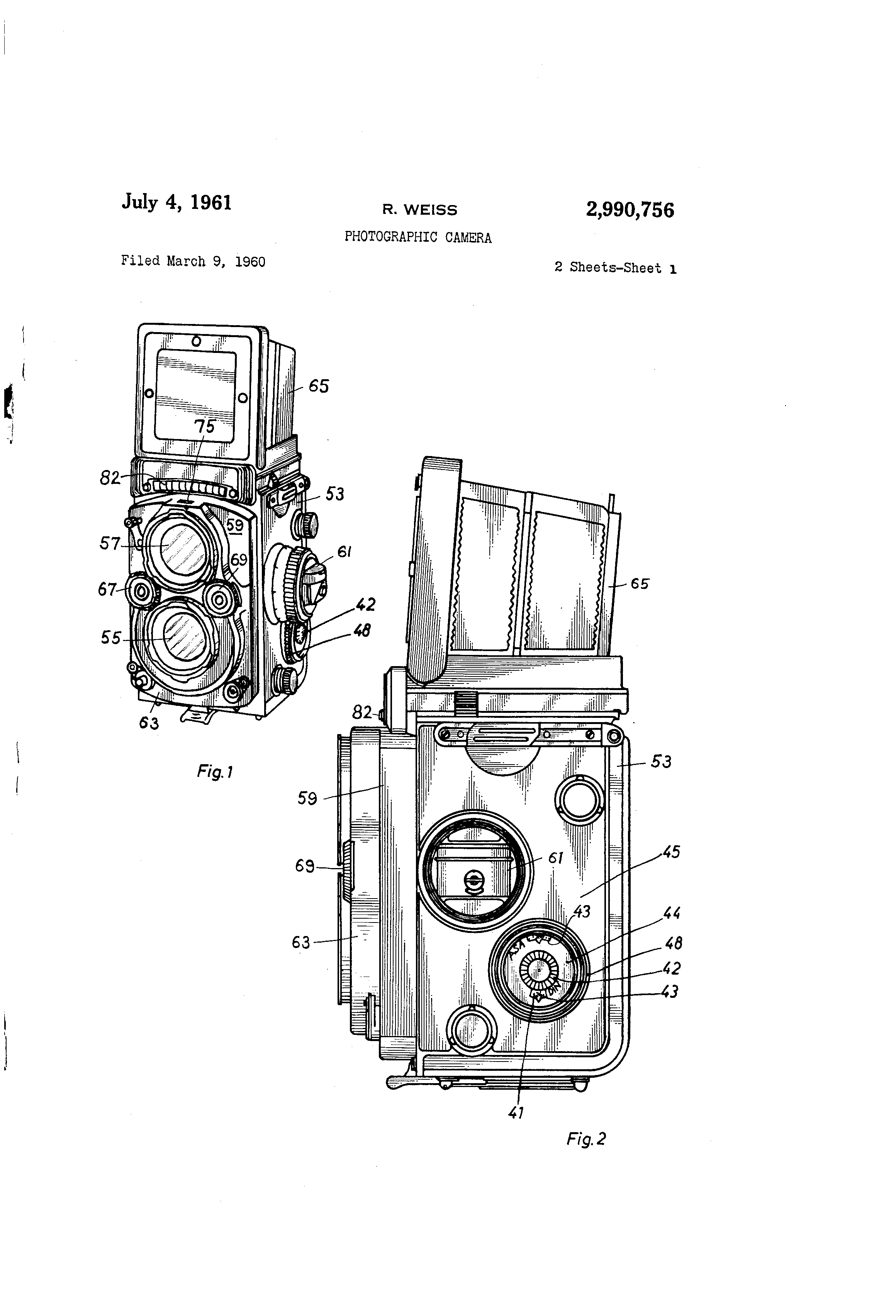Patent US2990756 Photographic camera Google Patents