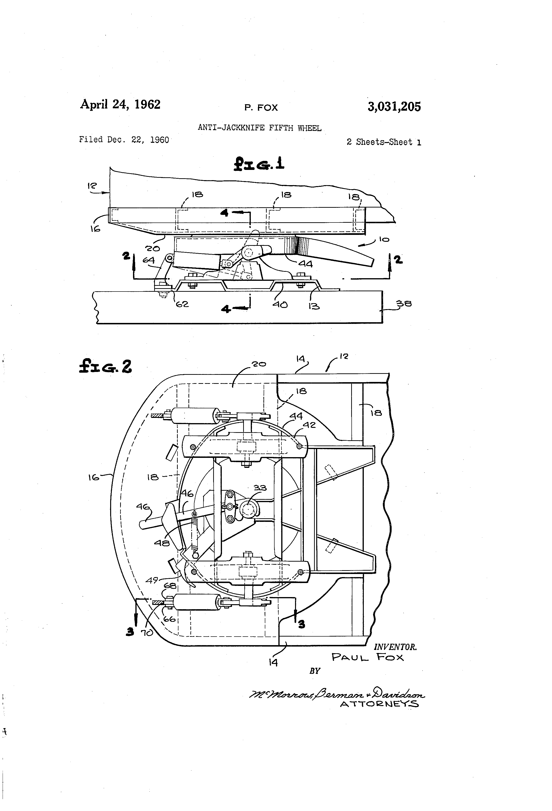Patent US3031205 Antijackknife fifth wheel Google Patents