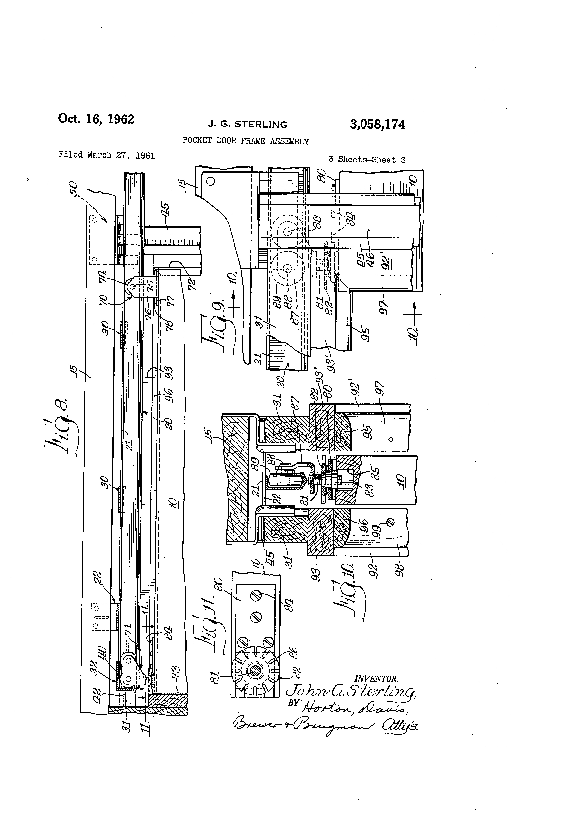Patent US3058174 Pocket door frame assembly Google Patents