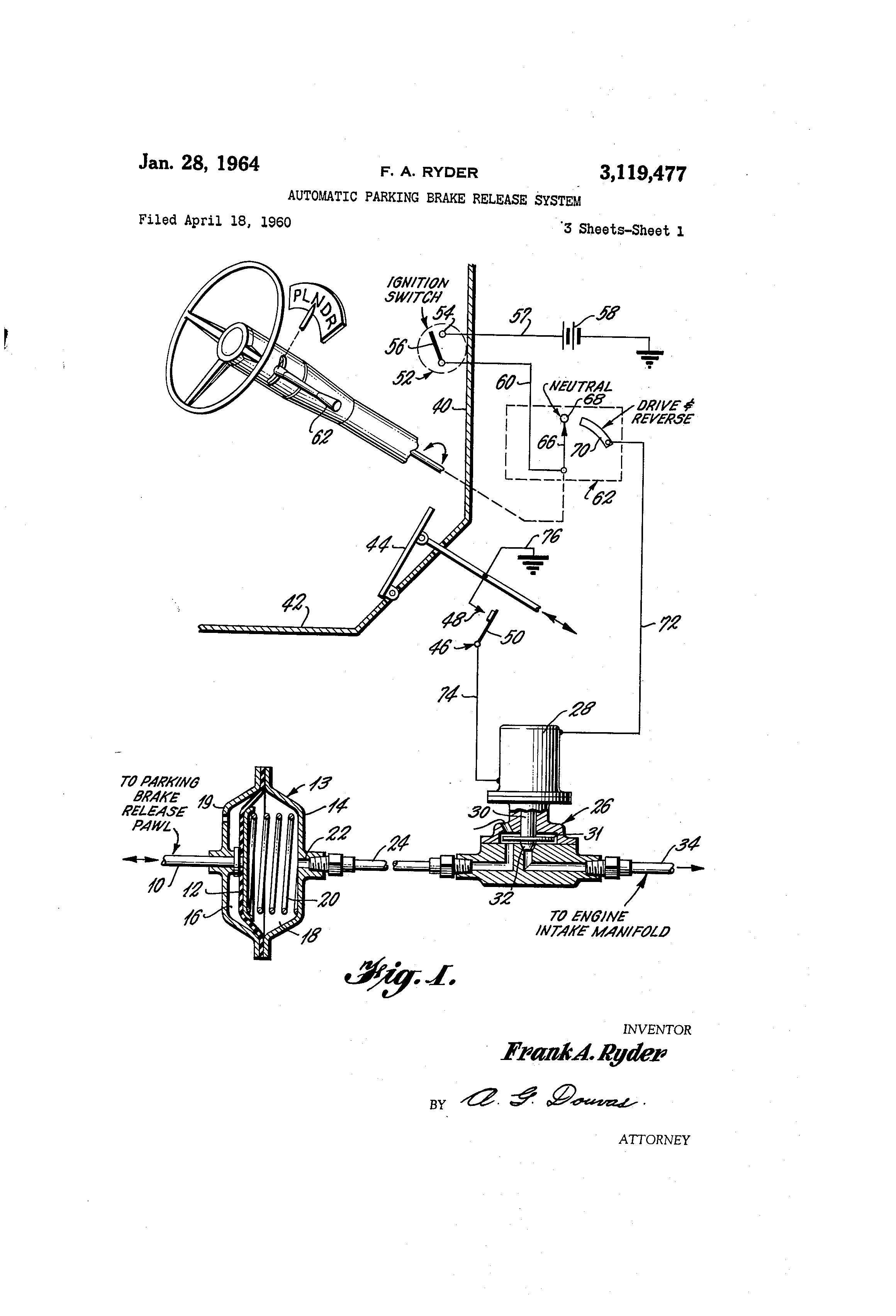 Patent US3119477 Automatic parking brake release system Google Patents