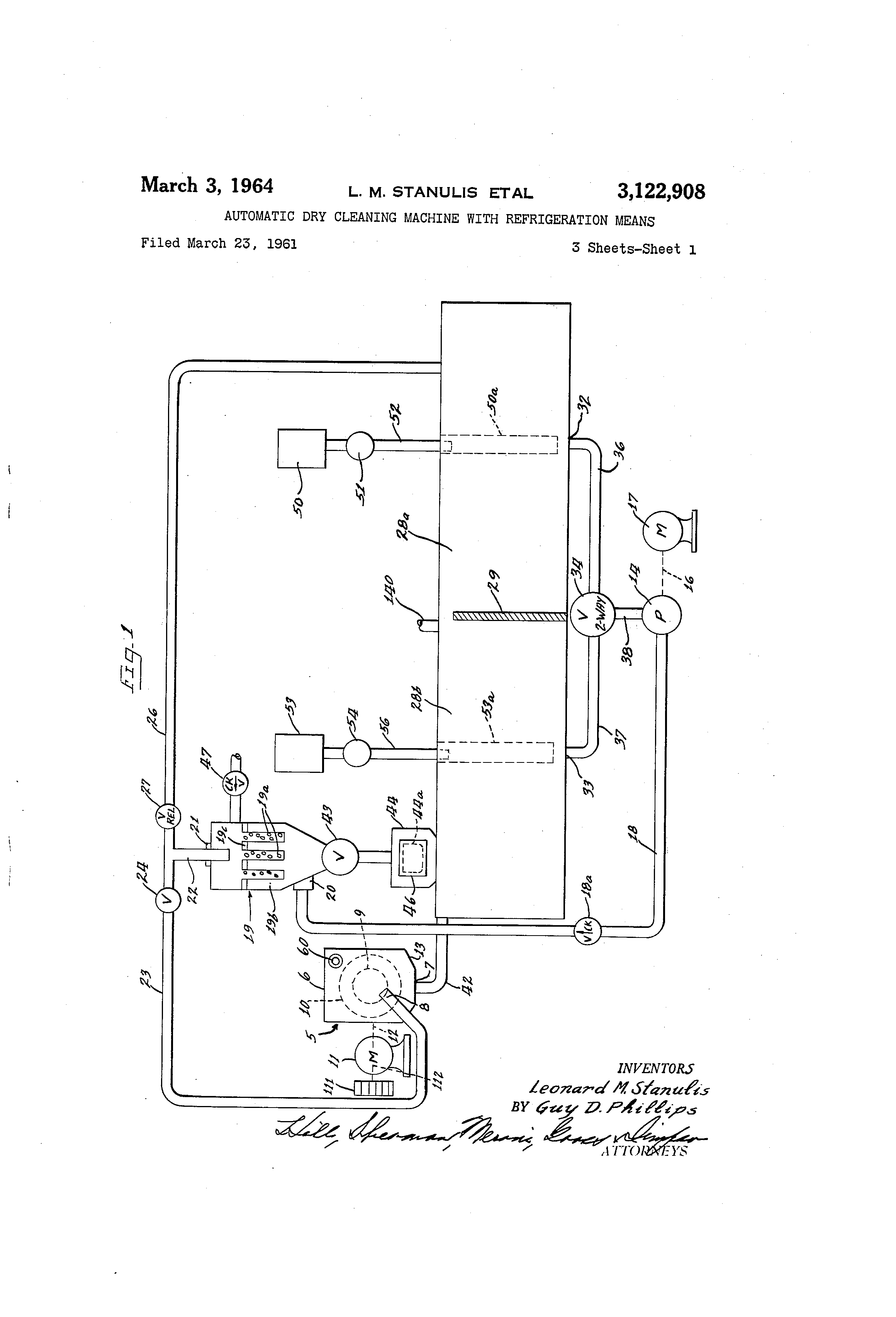 Patent US3122908 Automatic dry cleaning machine with refrigeration