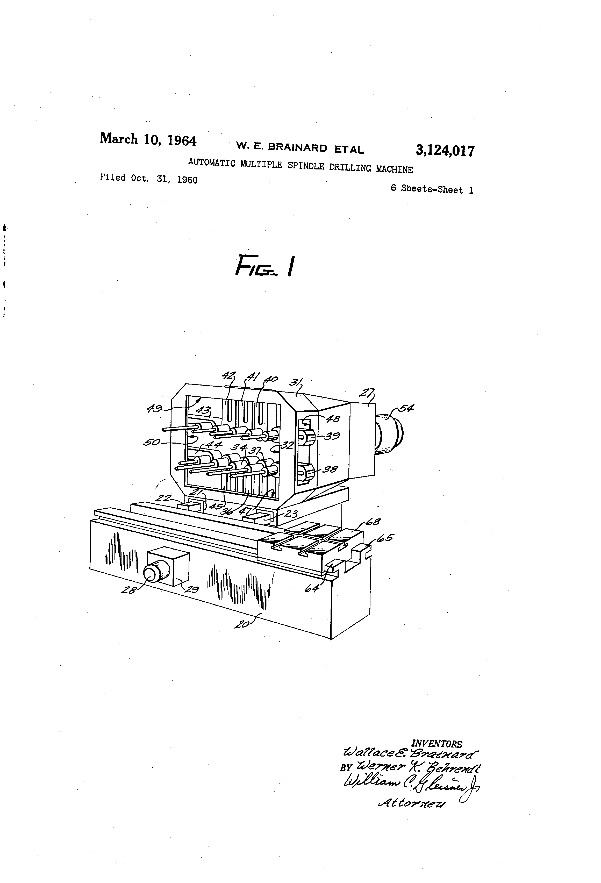 Patent US3124017 Automatic multiple spindle drilling machine Google