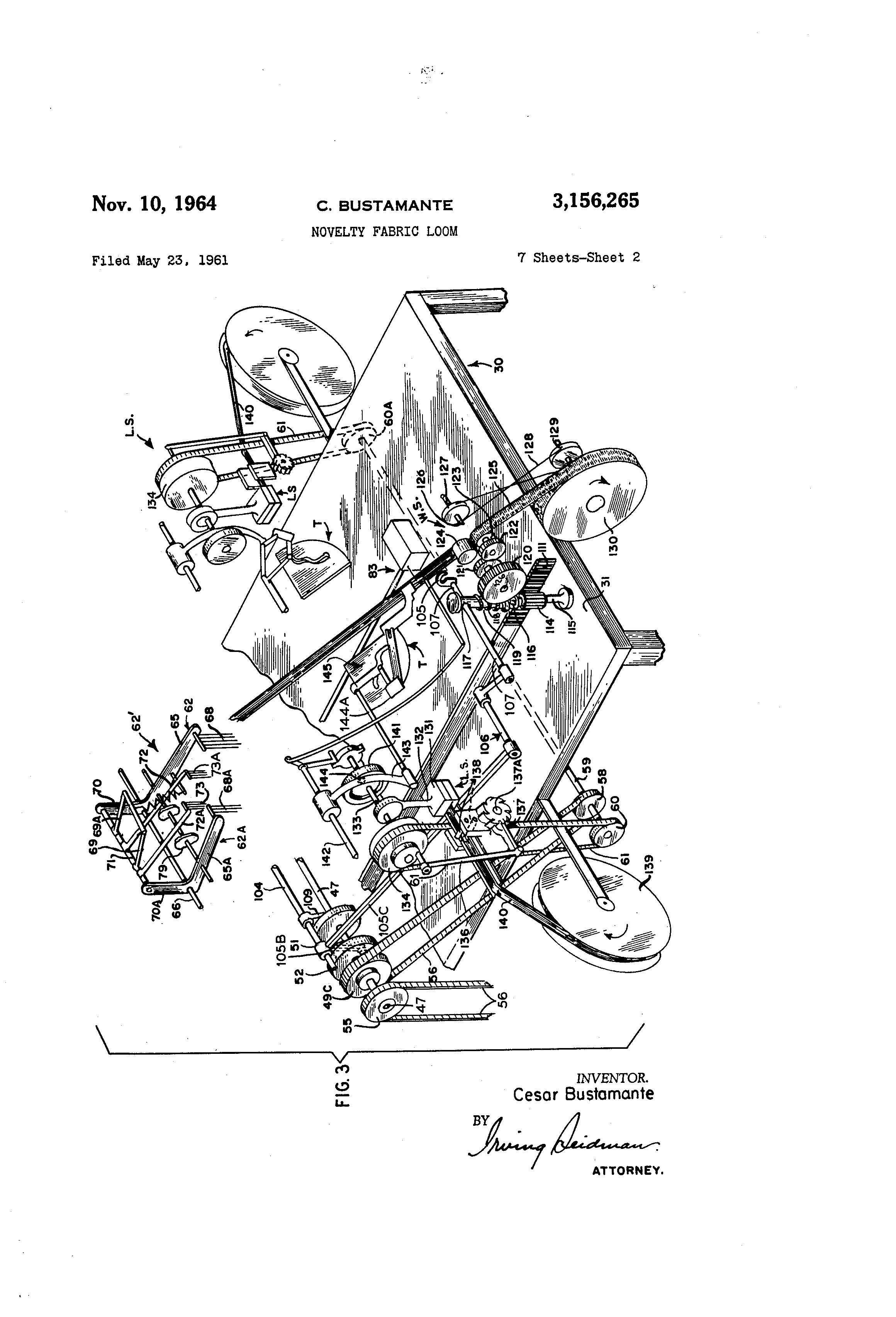 Patent US3156265 Novelty fabric loom Google Patents
