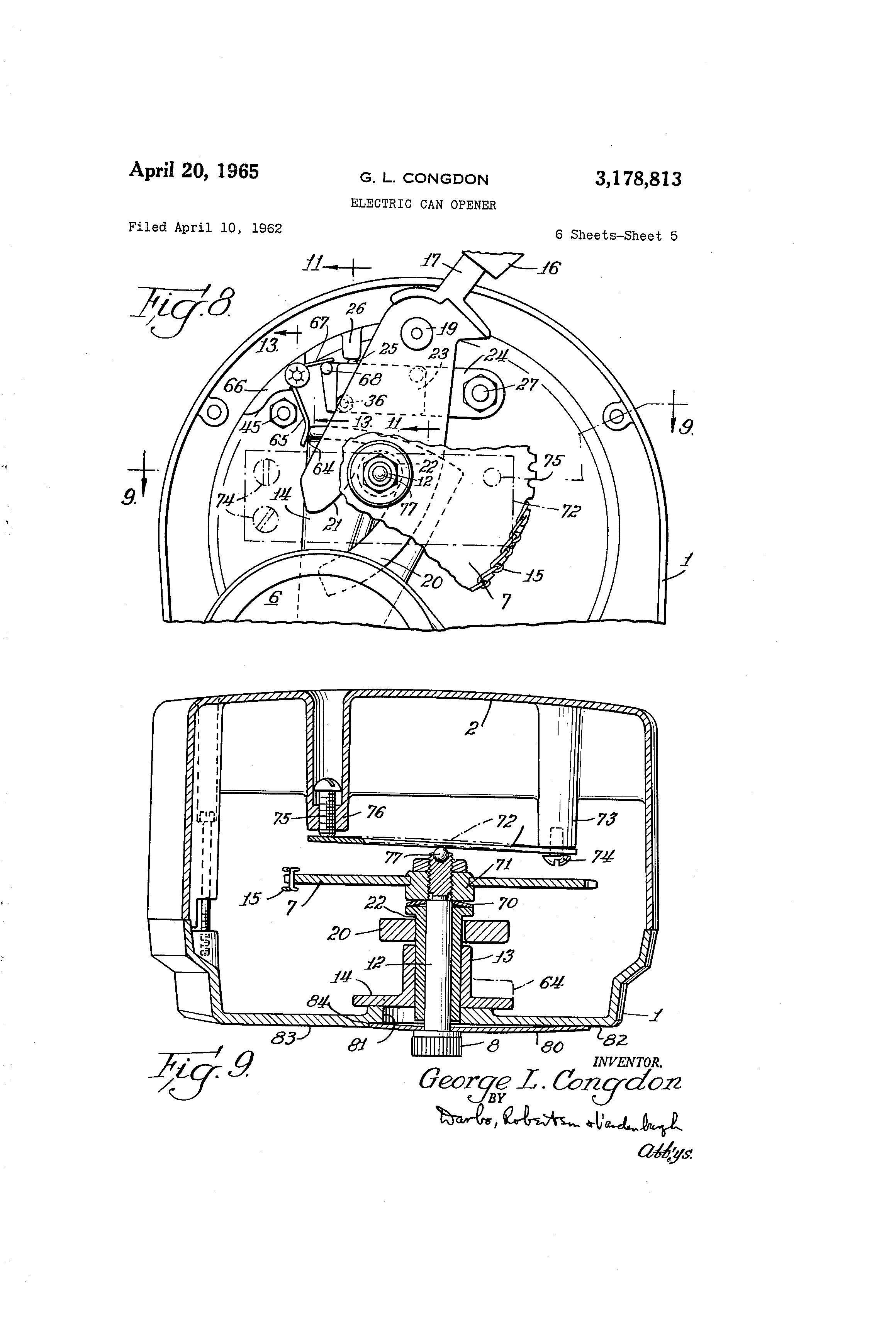 Patent US3178813 Electric can opener Google Patents
