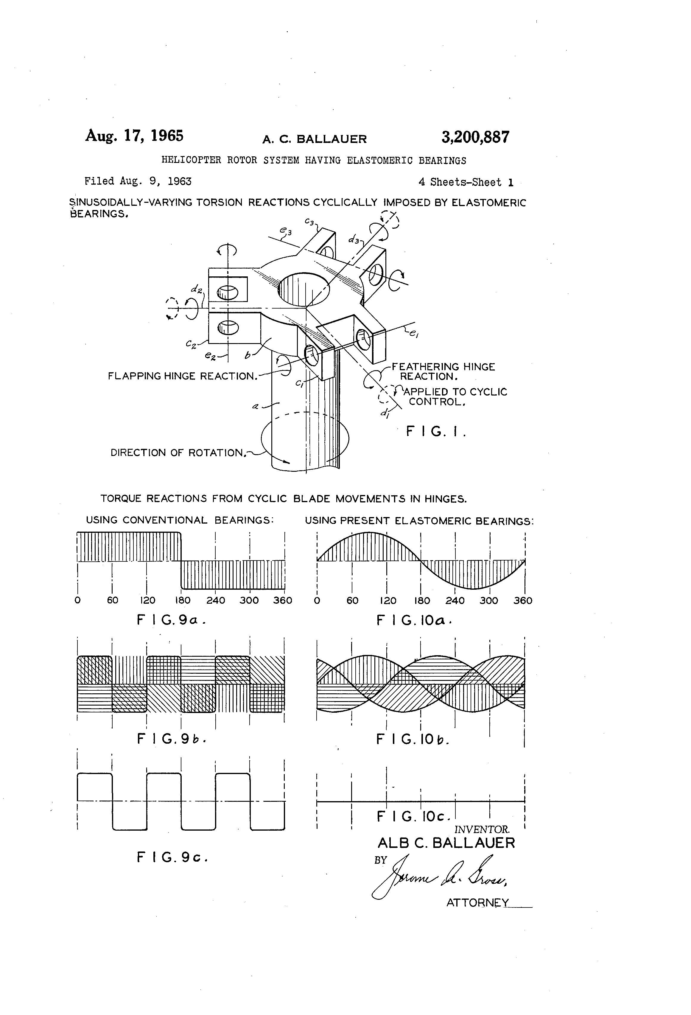 Patent US3200887 Helicopter rotor system having elastomeric bearings