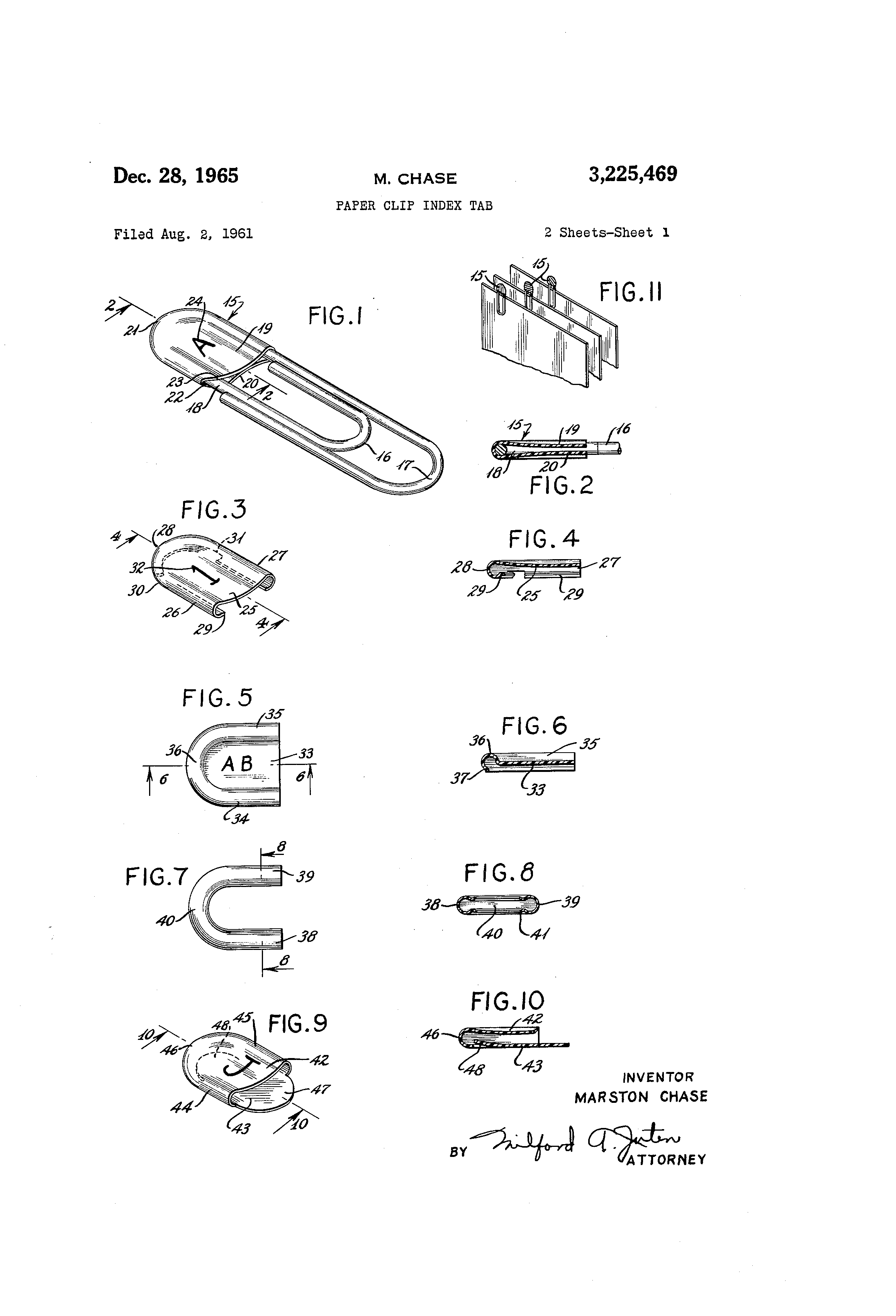 Patent US3225469 Paper clip index tab Google Patents