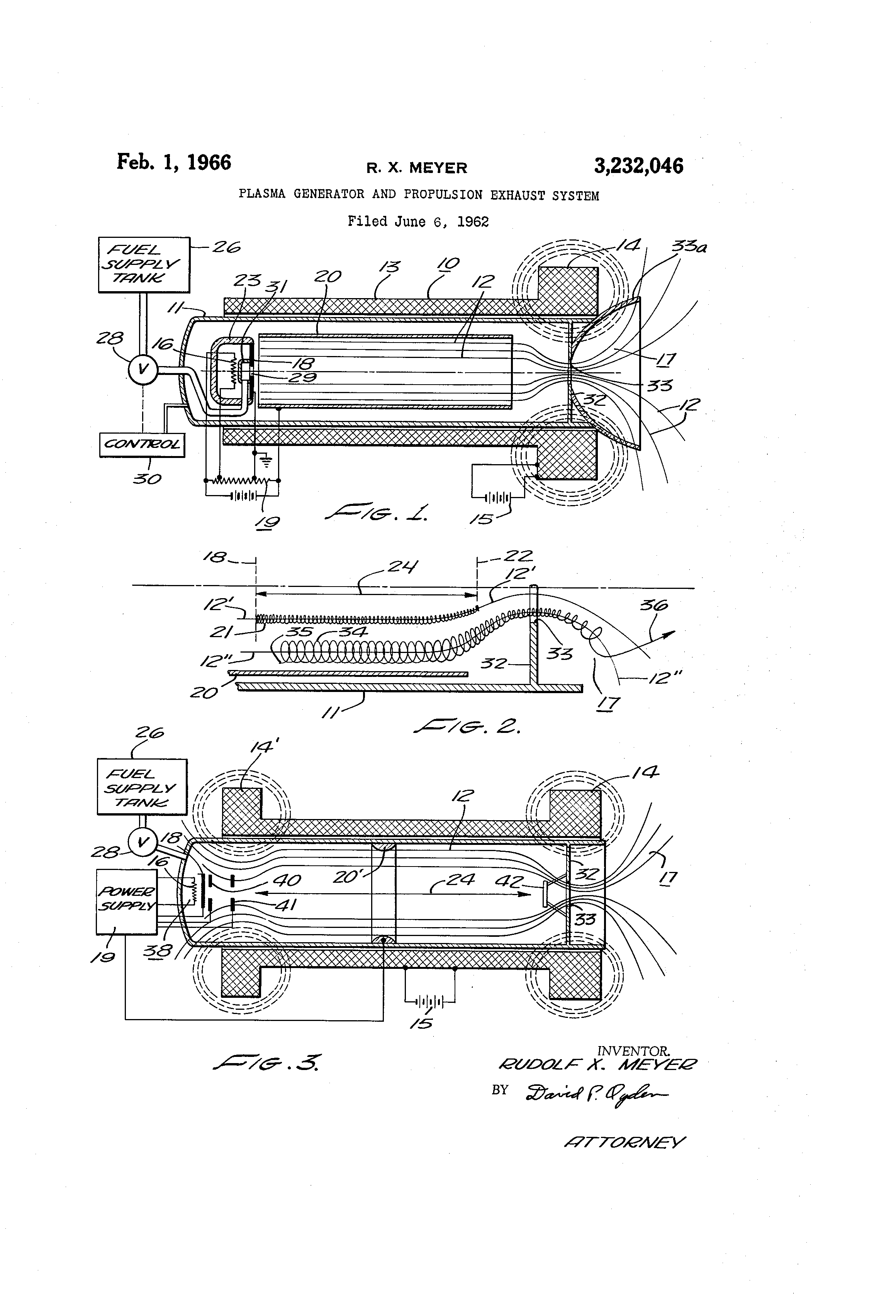 Patent US3232046 - Plasma generator and propulsion exhaust system