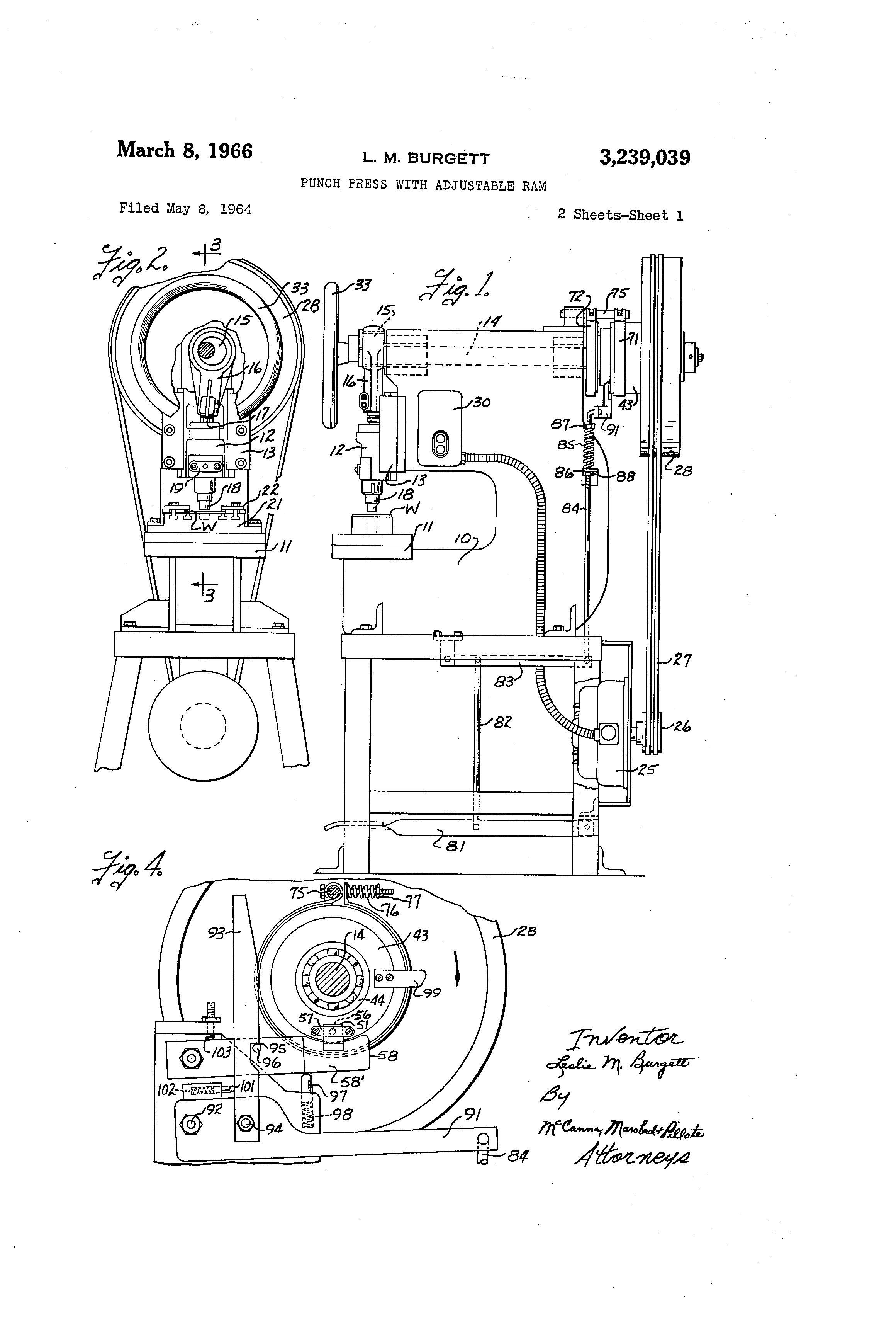 Patent US3239039 Punch press with adjustable ram Google Patents