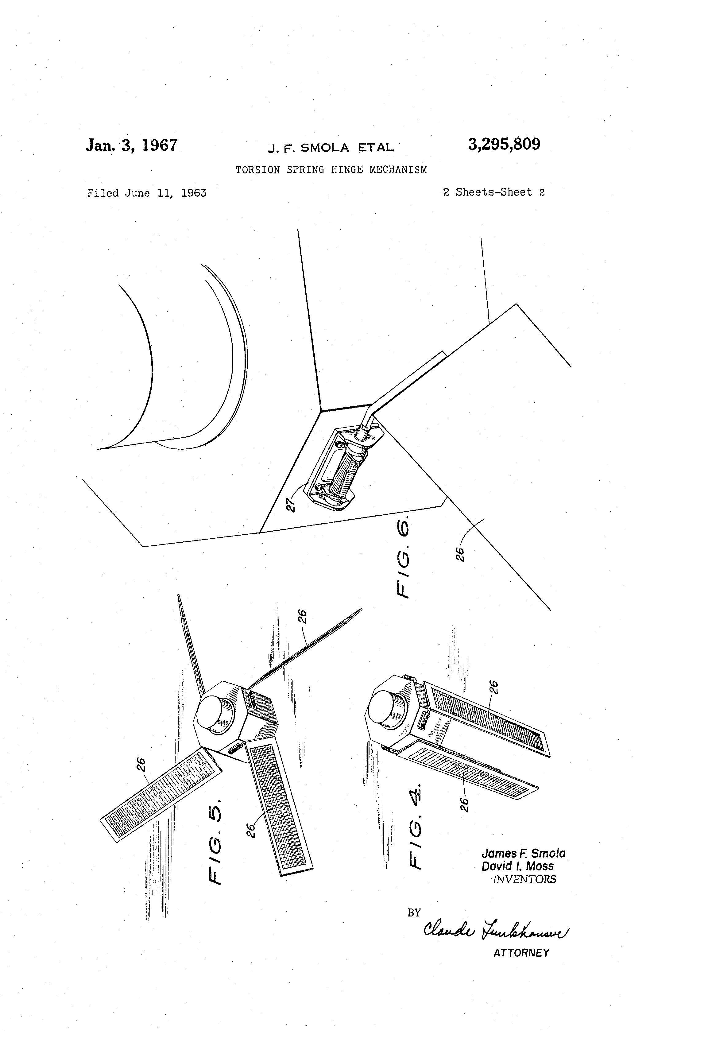 Patent US3295809 Torsion spring hinge mechanism Google Patents