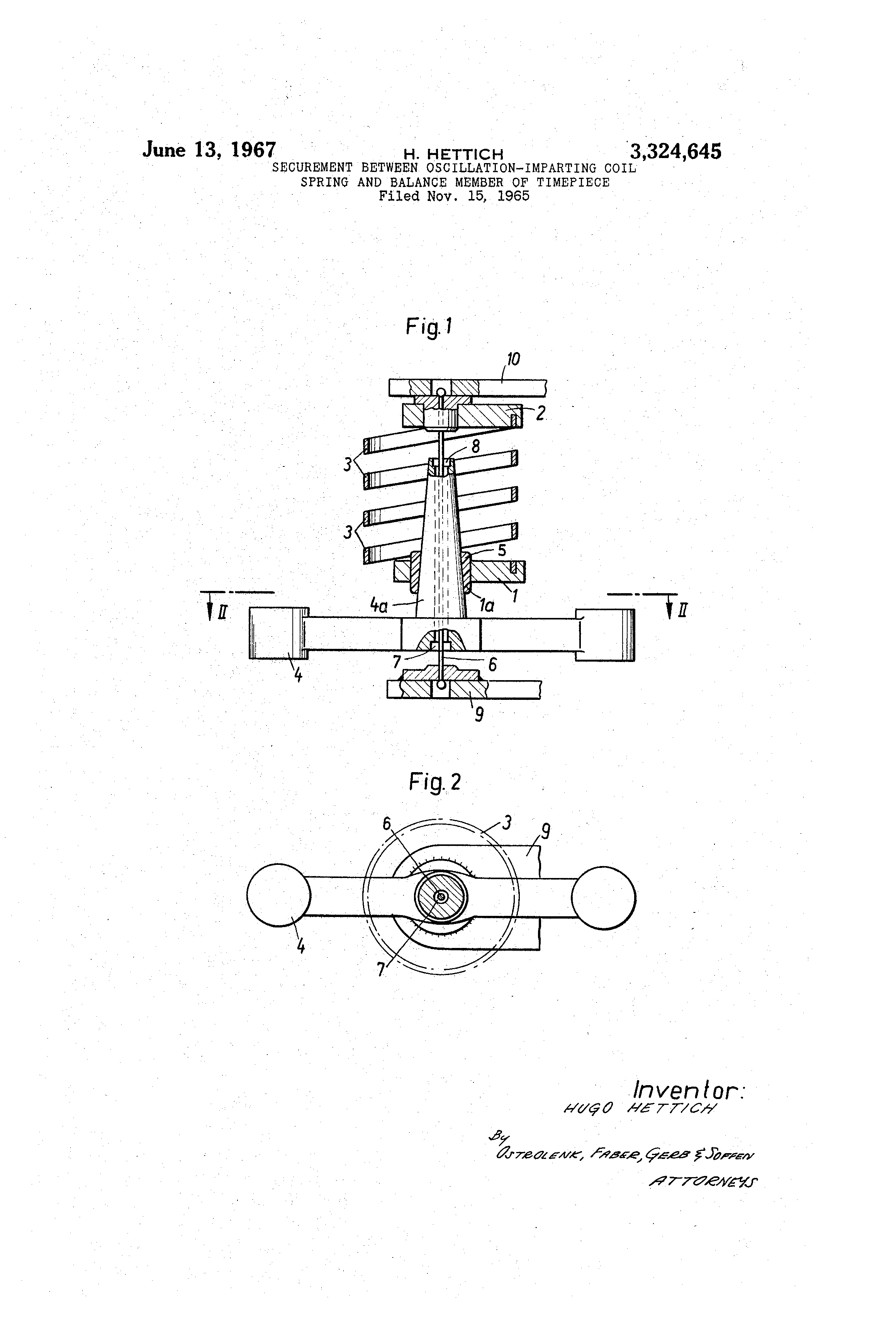Patent Clock Balance & Hair Spring by Hugo Hettich Issued Jun 13, 1967