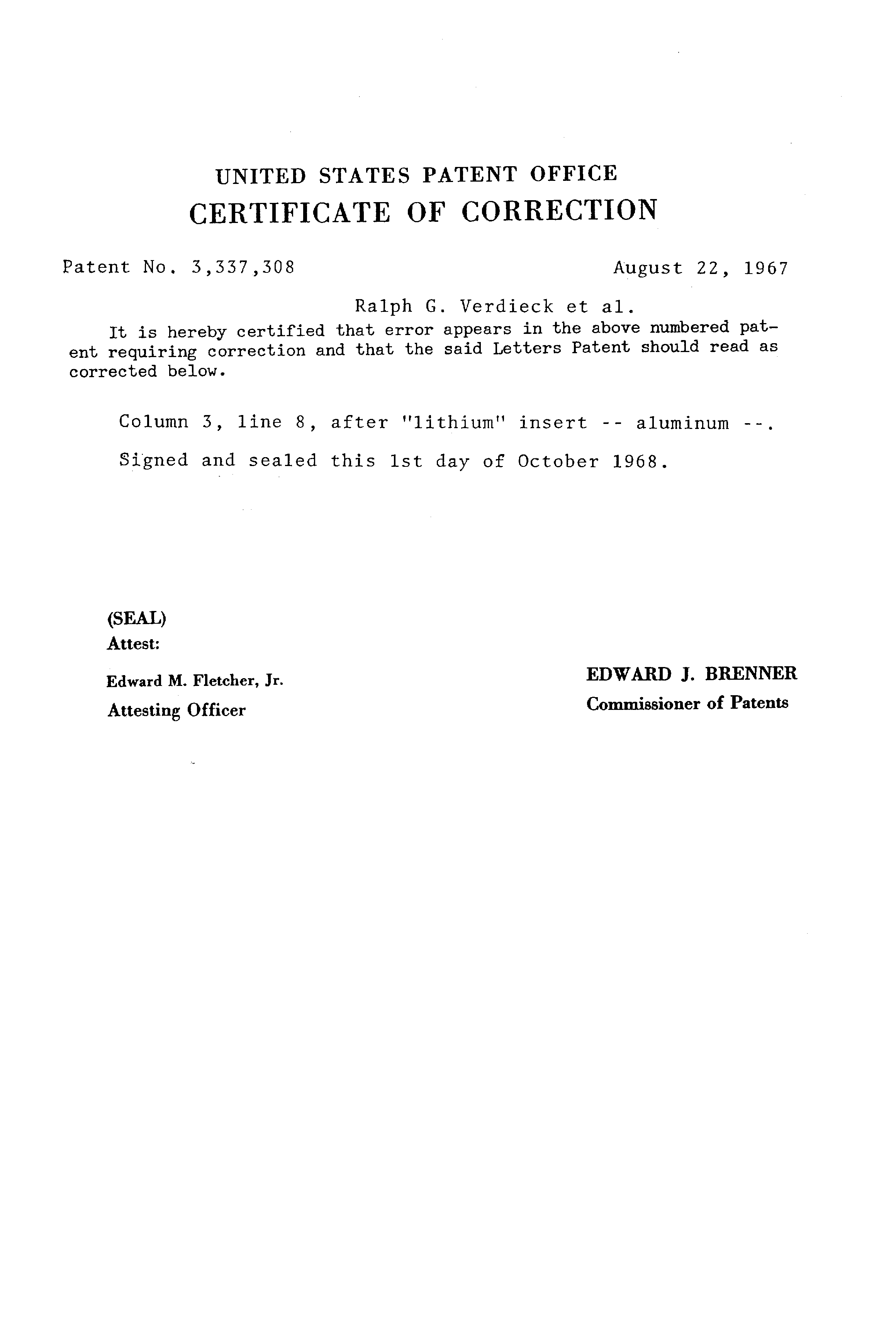 Patent Us3337308 Preparation Of Lithium Aluminum Hydride Patent Drawing