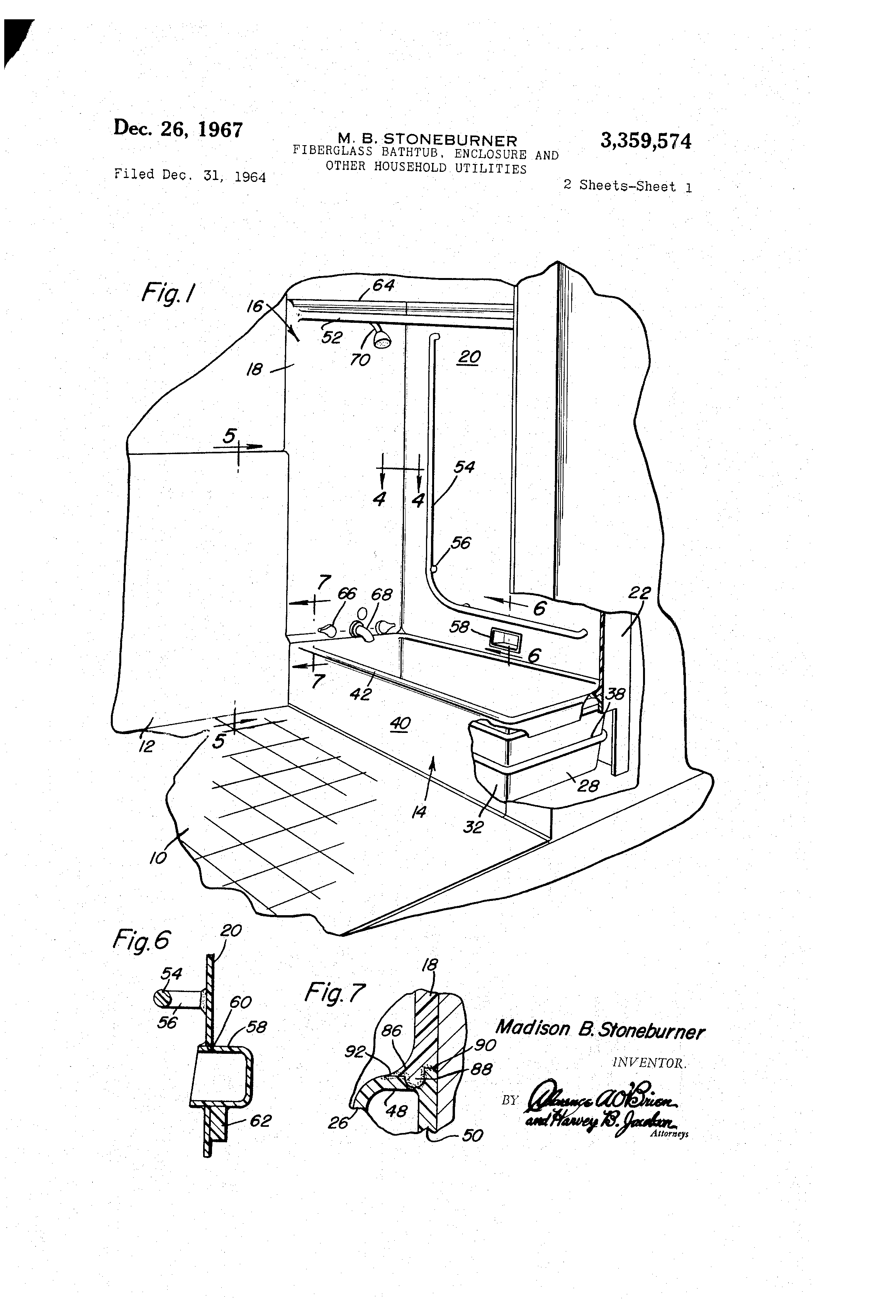 Patent US3359574 - Fiberglass bathtub, enclosure and other Patent US3359574 - Fiberglass bathtub, enclosure and other