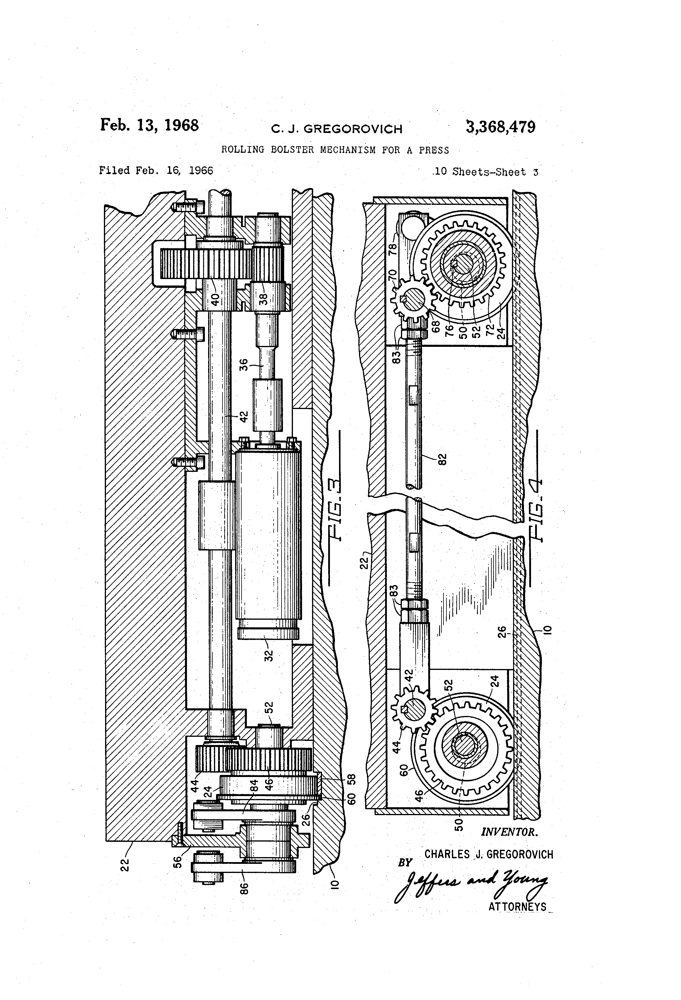 j mechanism for Patent a press  for bolster US3368479 mechanism Rolling