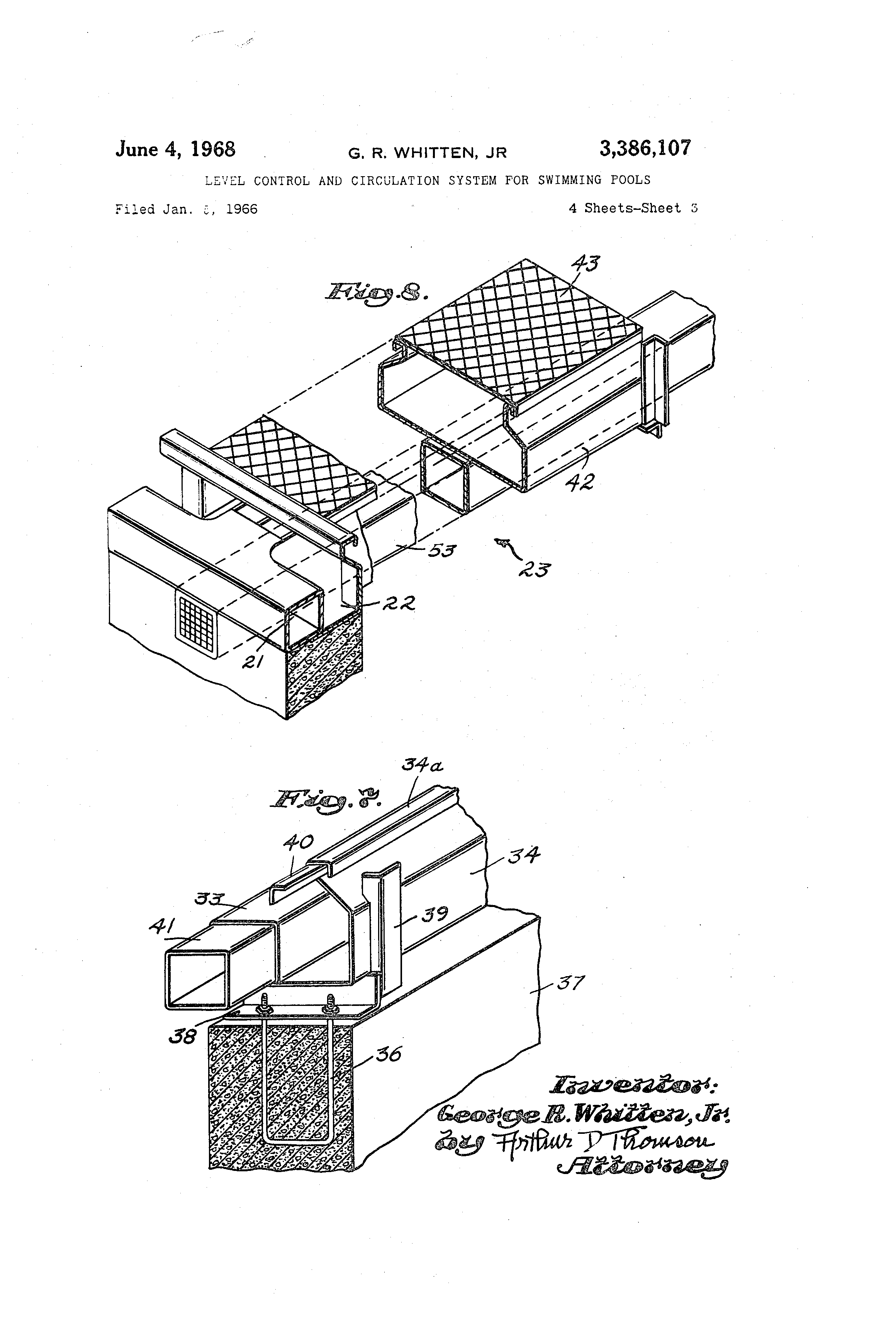 Patent US3386107 Level Control And Circulation System For Swimming