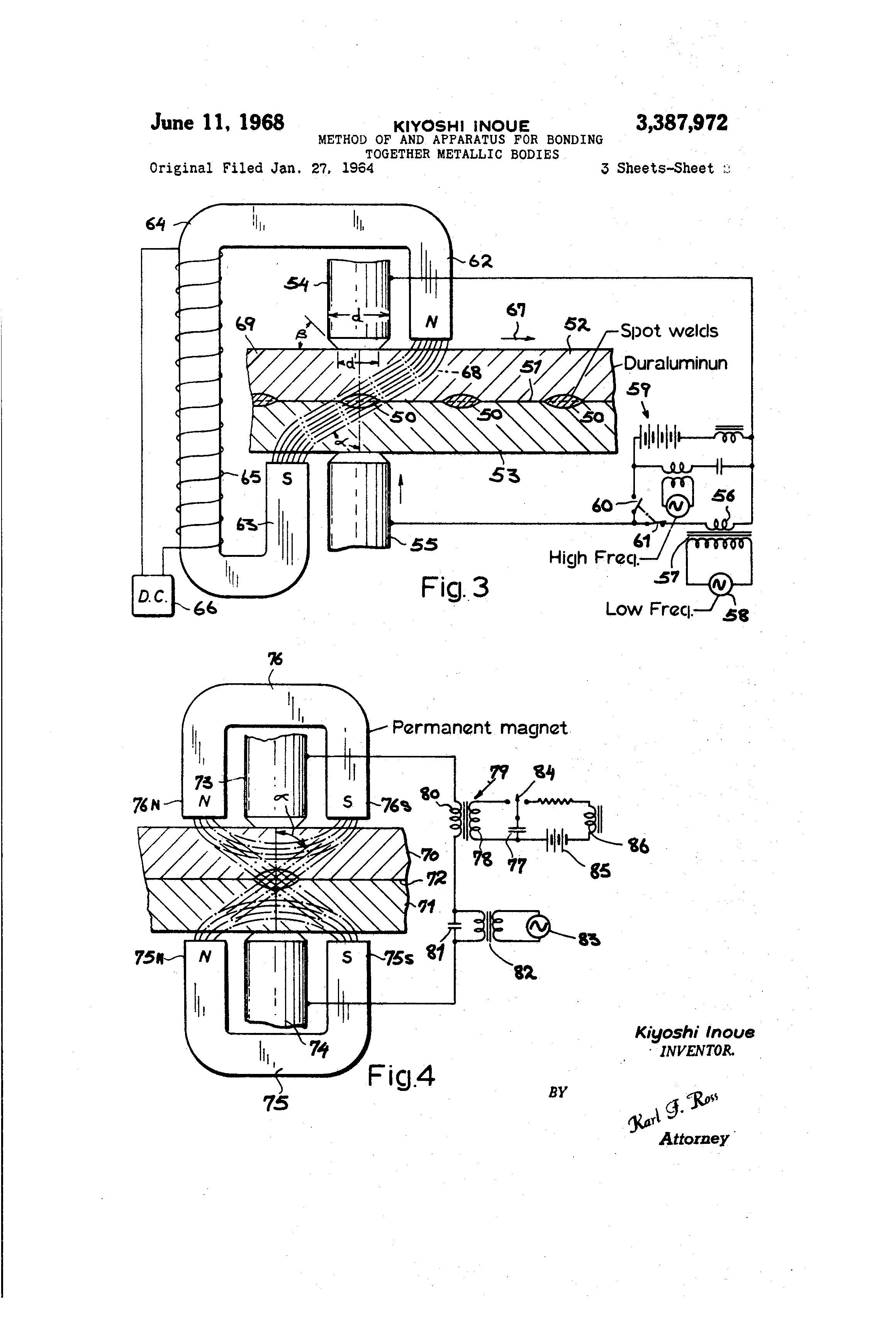 method of and apparatus for bonding together metallic bodies