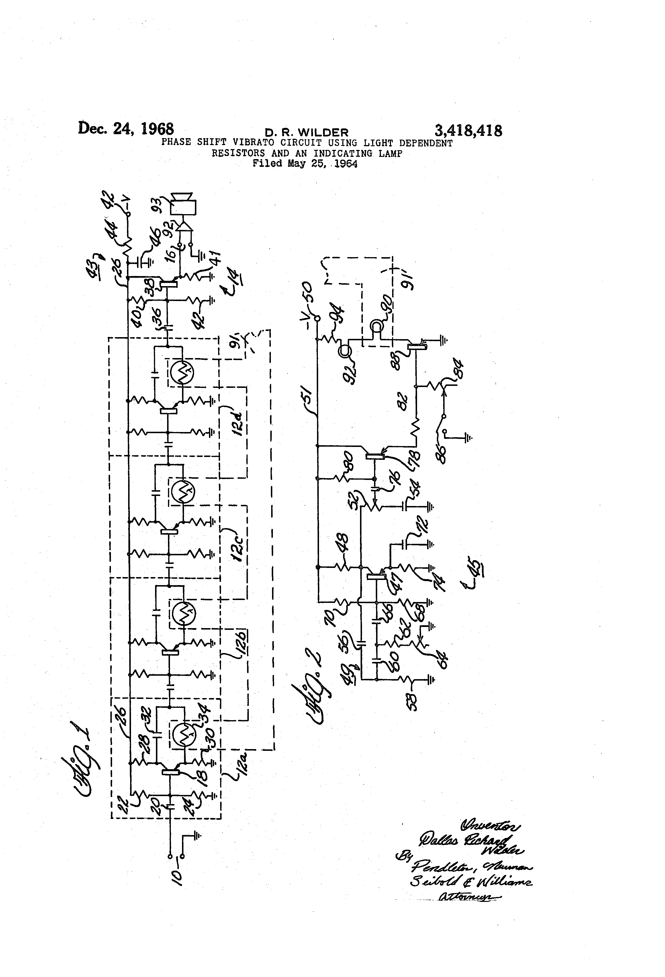 Patent US3418418 Phase shift vibrato circuit using light dependent