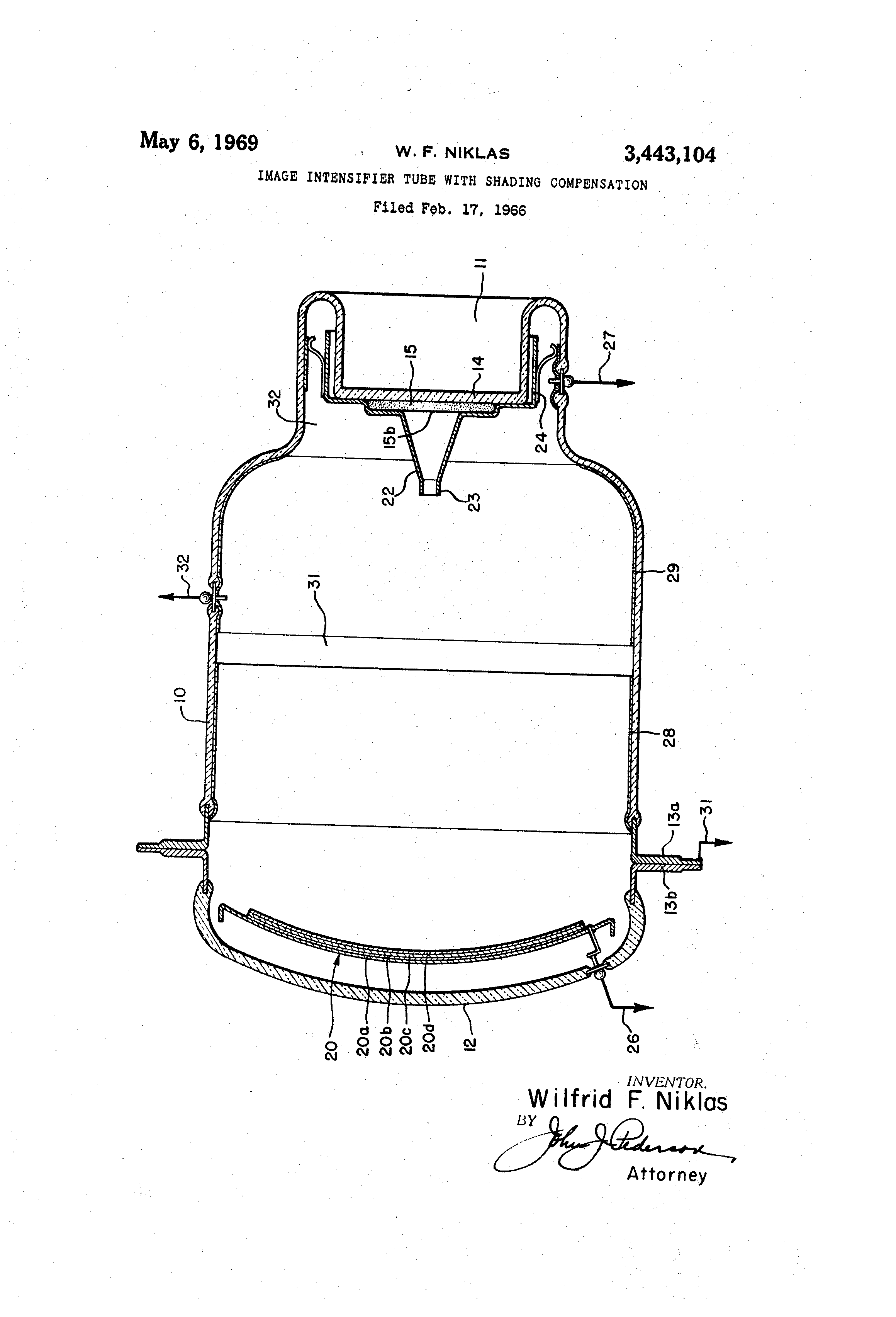 Patent US3443104 Image intensifier tube with shading compensation