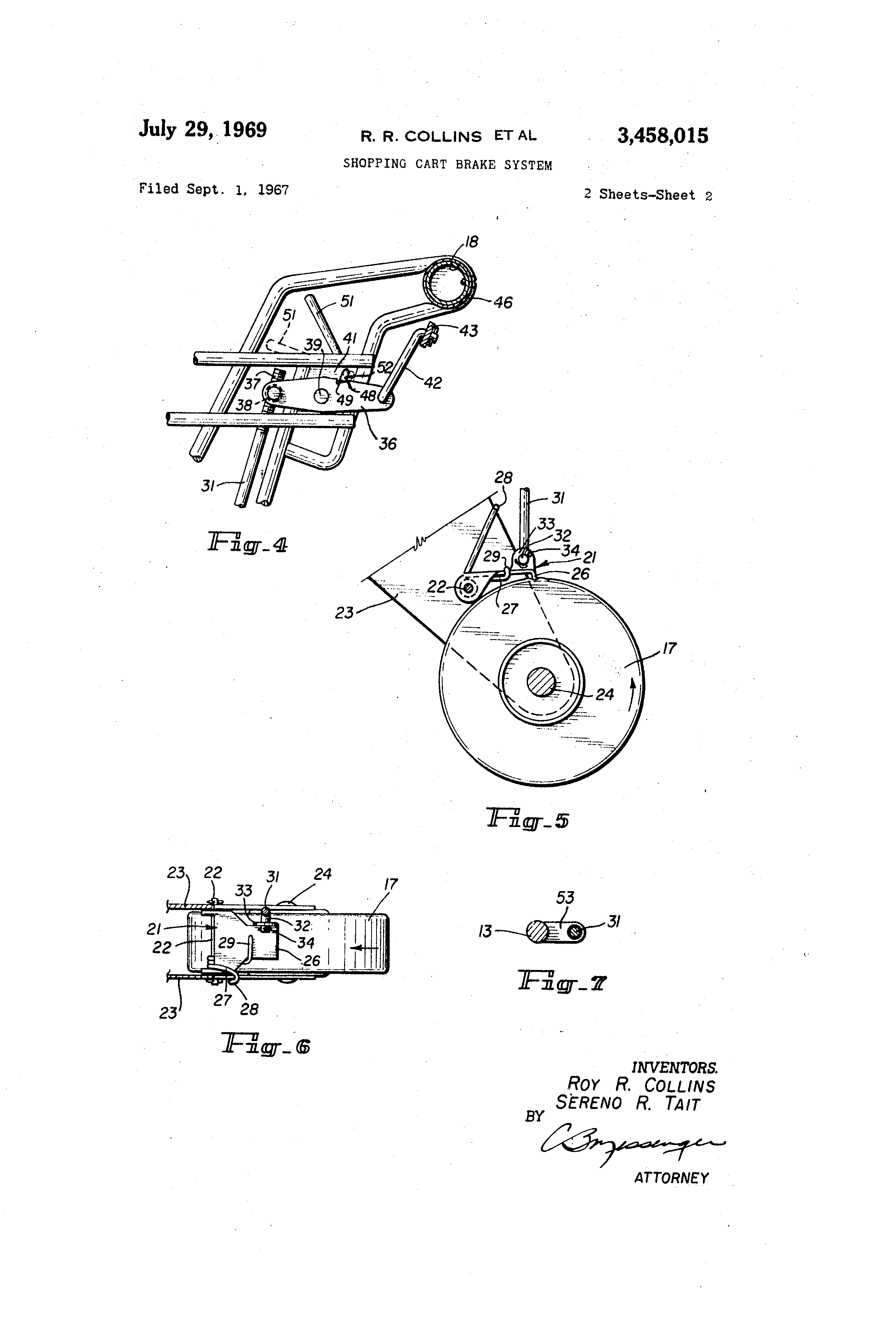 Patent US3458015 Shopping cart brake system Google Patents