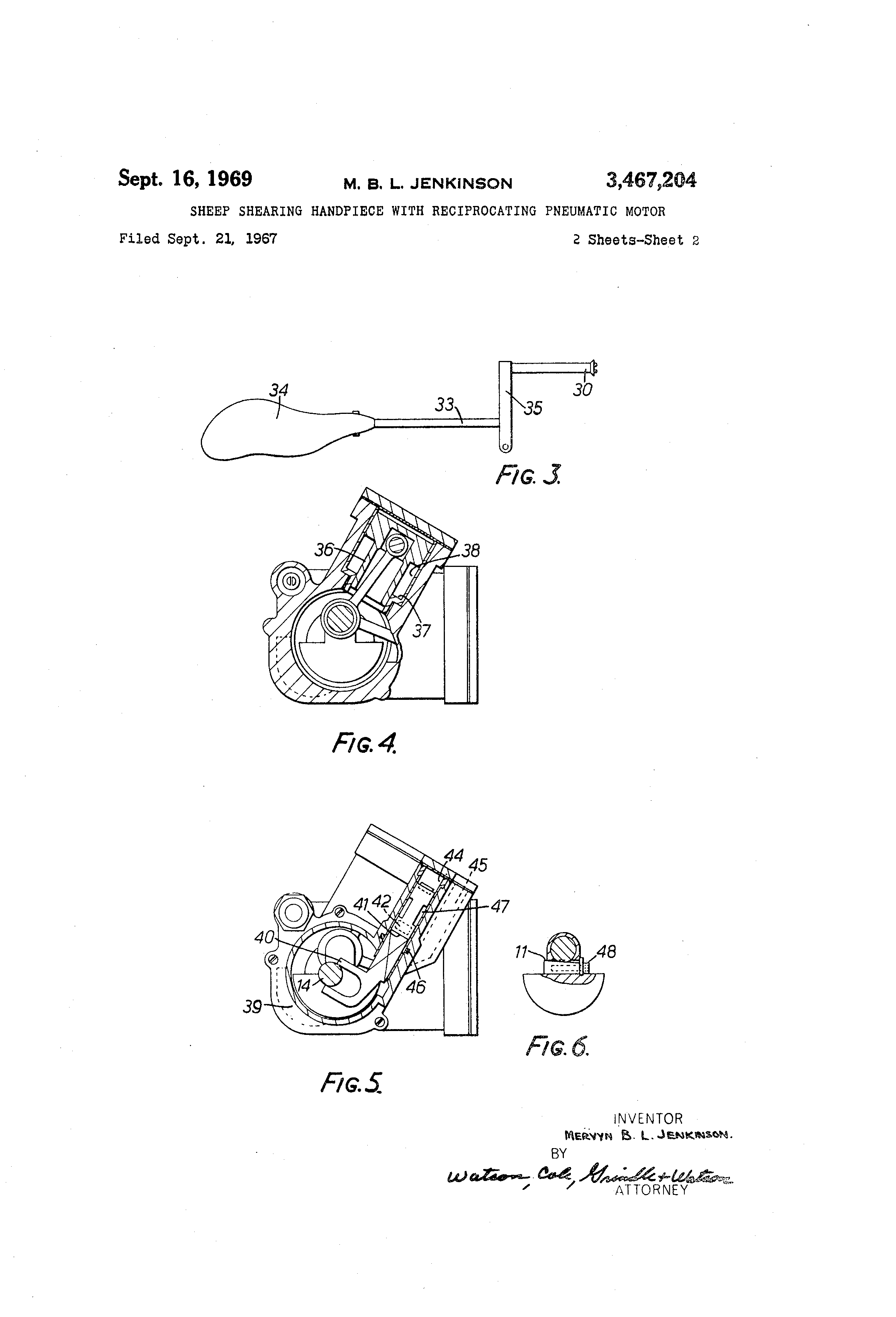 Patent US3467204 Sheep shearing handpiece with reciprocating