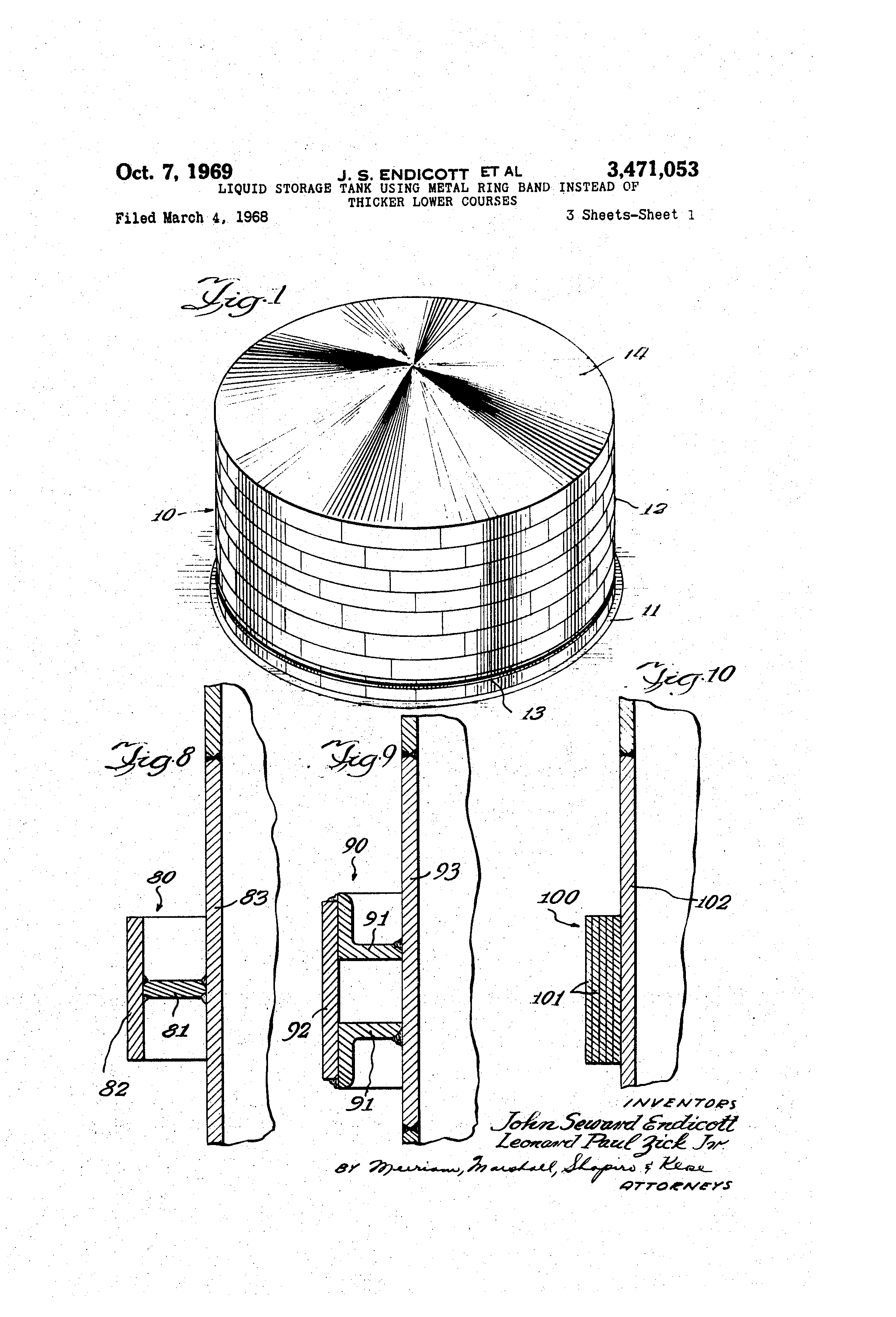 Patent Us3471053 Liquid Storage Tank Using Metal Ring Band Patent Drawing